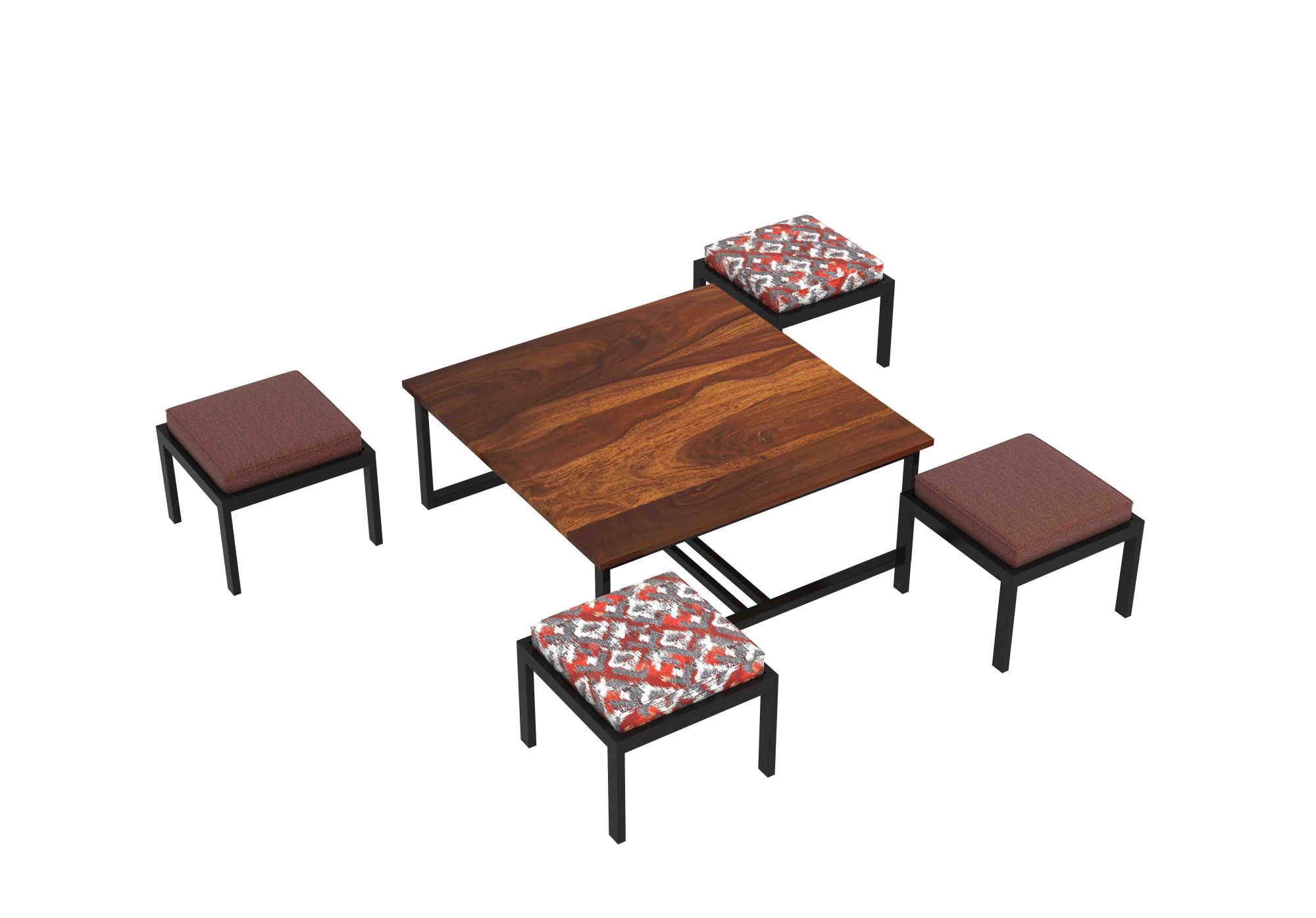 Falon 4 Stool Coffee Table-Brown - Teak