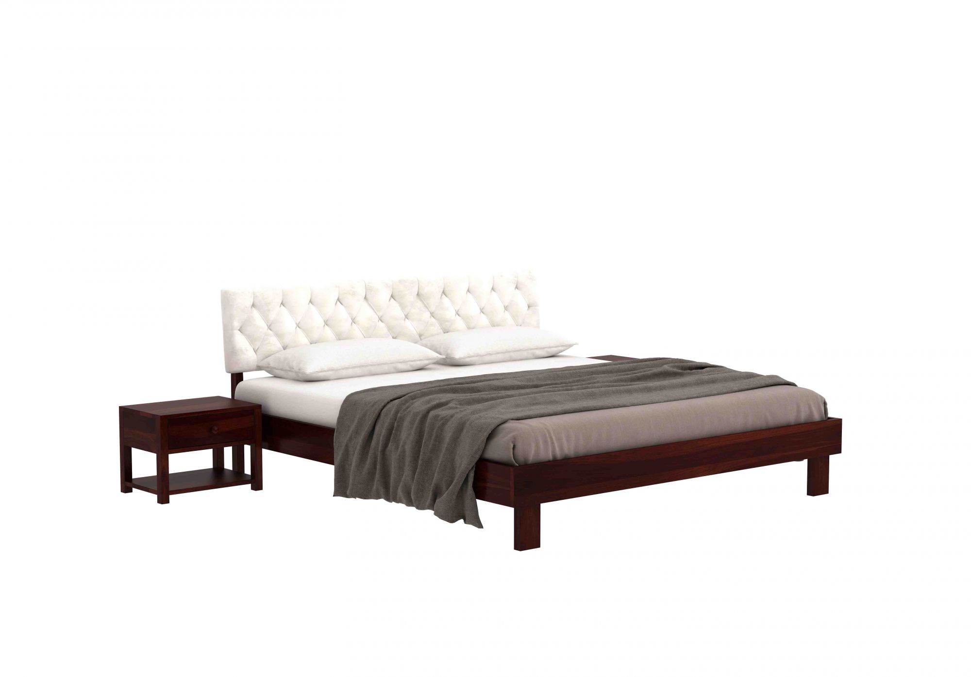 Rota Cream Sheesham Wood Bed Without Storage