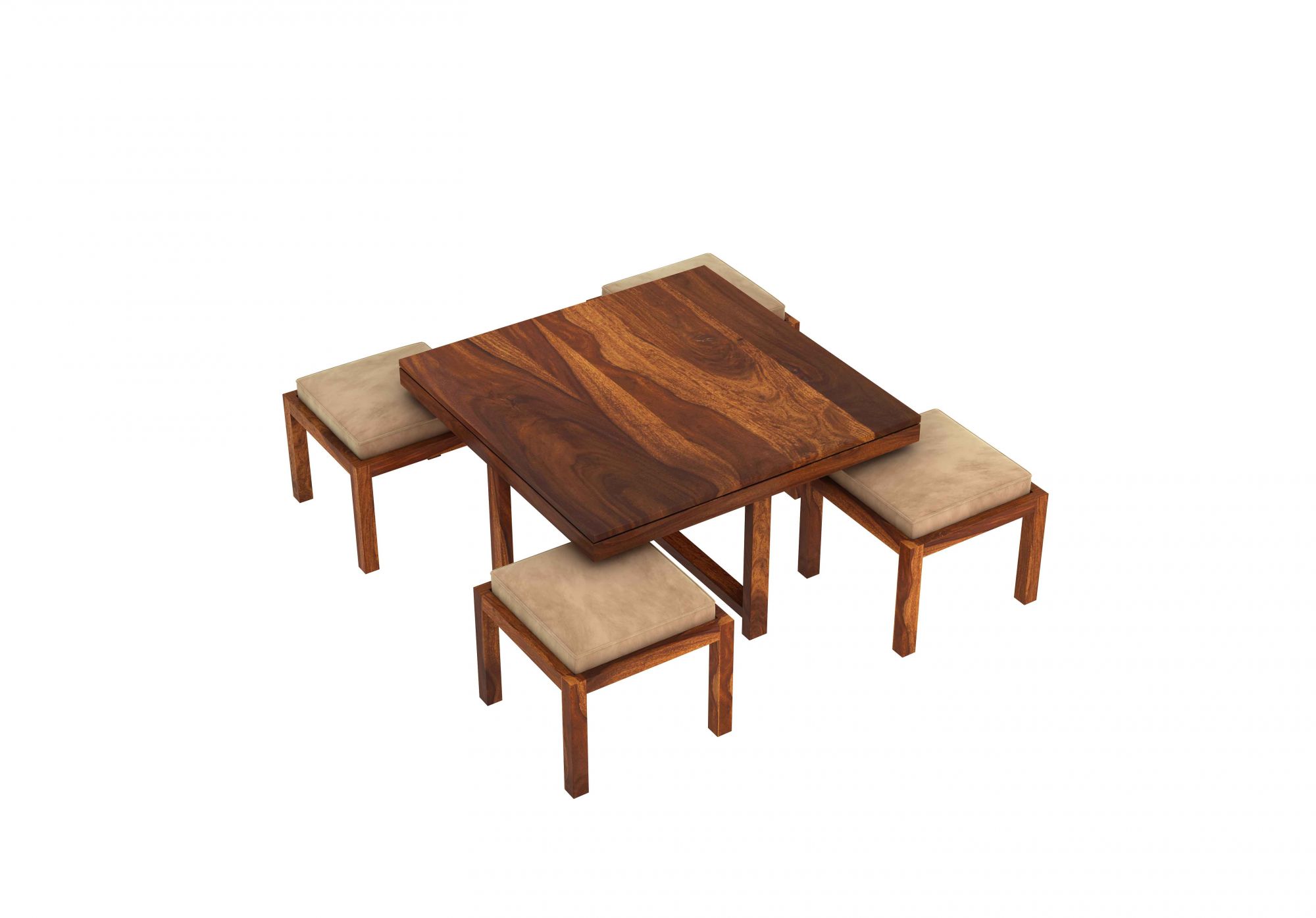 Timor Sheesham Wood Coffee Table with 4 Stools