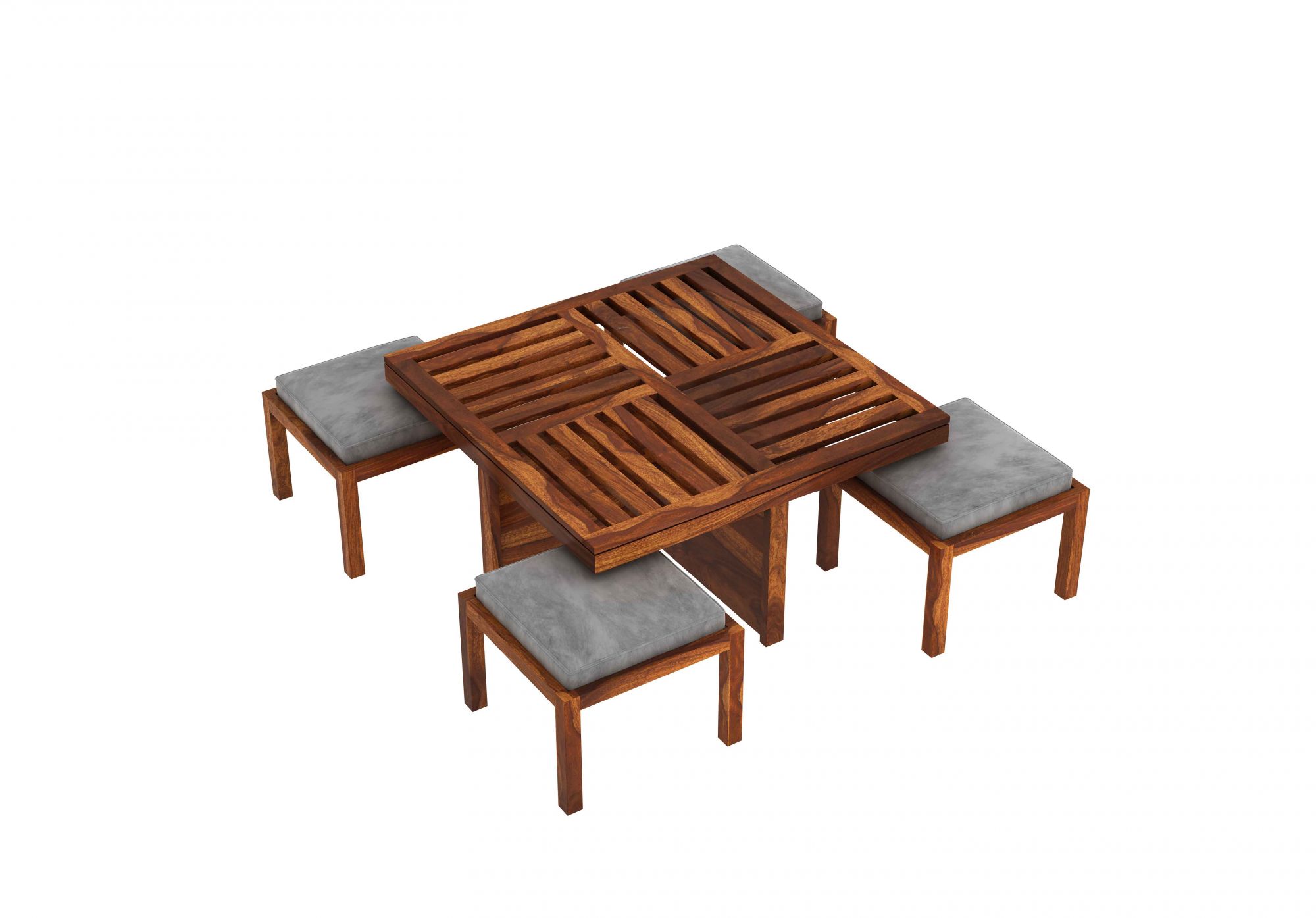 Grande Sheesham Wood Coffee Table with 4 Stools