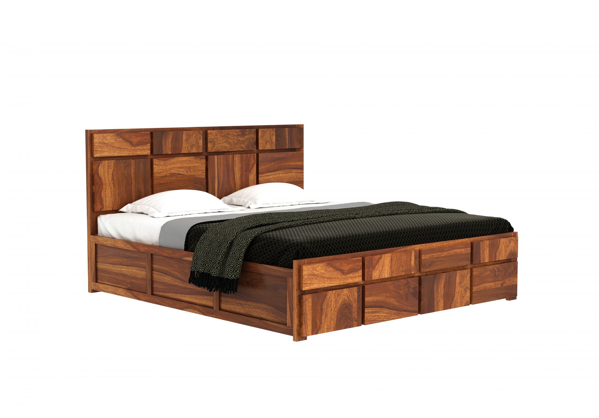 Andrott Bed with Box Storage Queen Size Walnut Finish