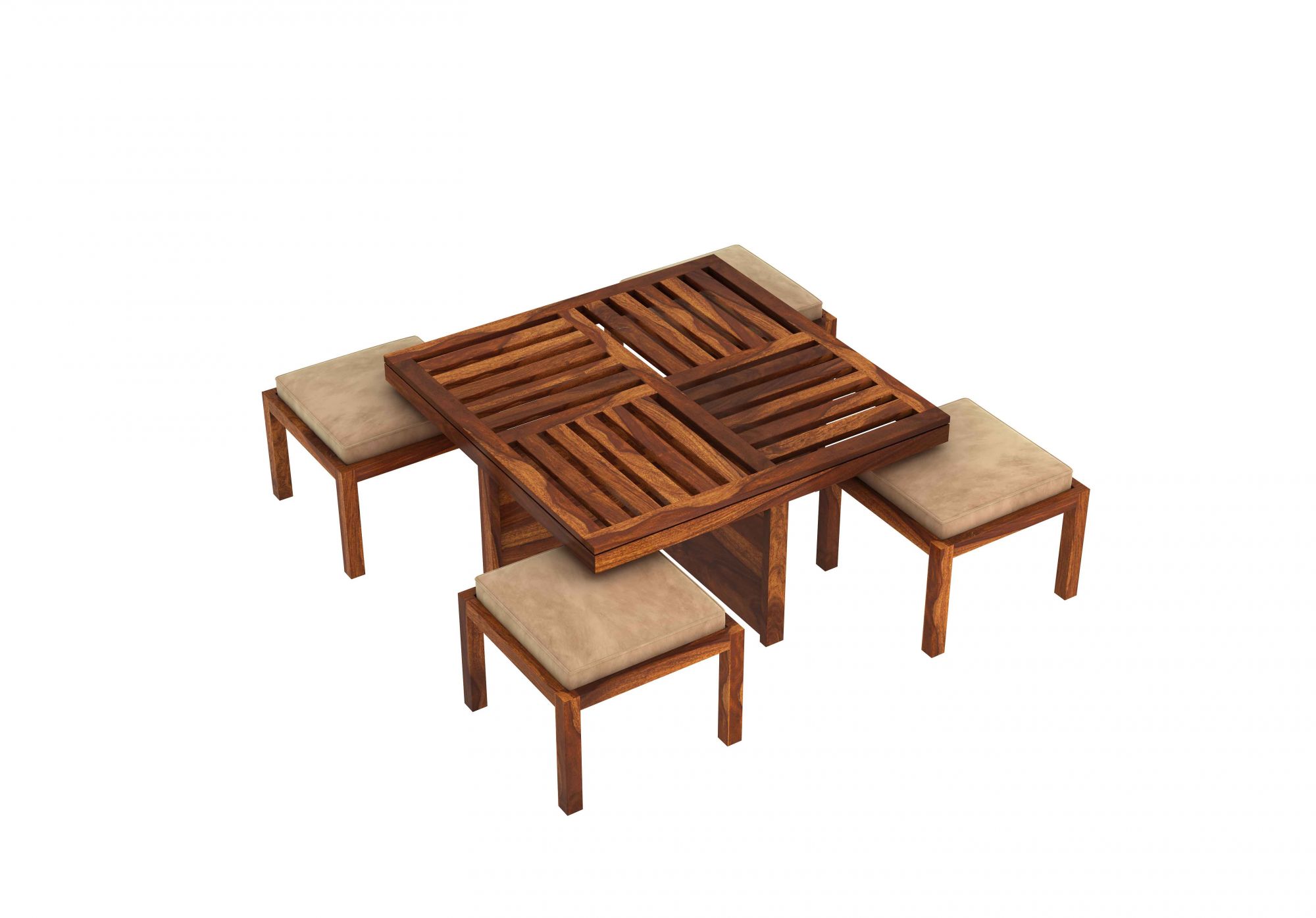 Grande Sheesham Wood Coffee Table with 4 Stools