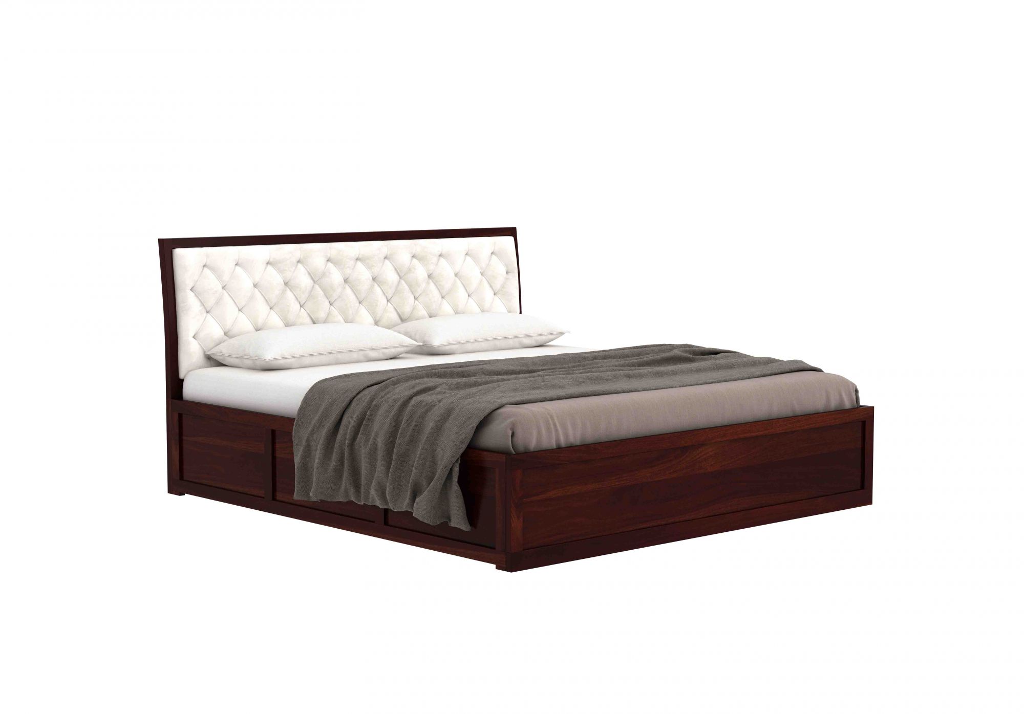 Aria Cushioned Cream Sheesham Wood Bed With Box Storage