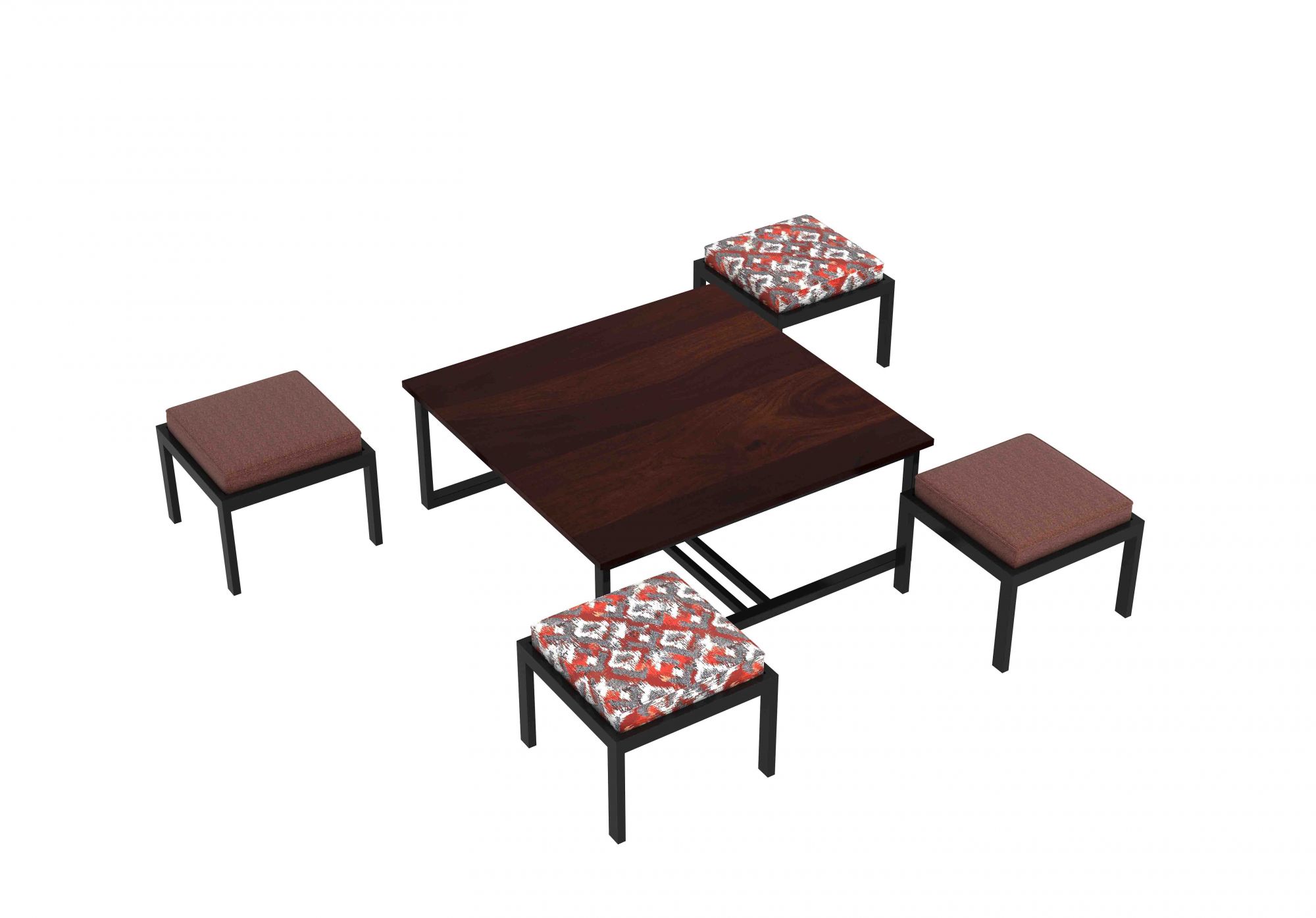 Falon 4 Stool Coffee Table-Brown - Teak