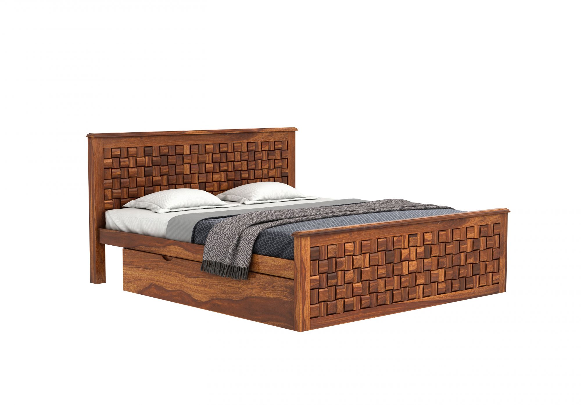 Flamingo Sheesham Wood Bed With Side Drawer