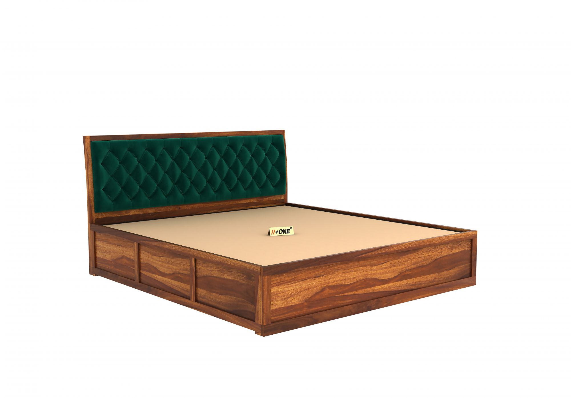 Aria Cushioned Emerald Green Bed With Hydraulic Storage