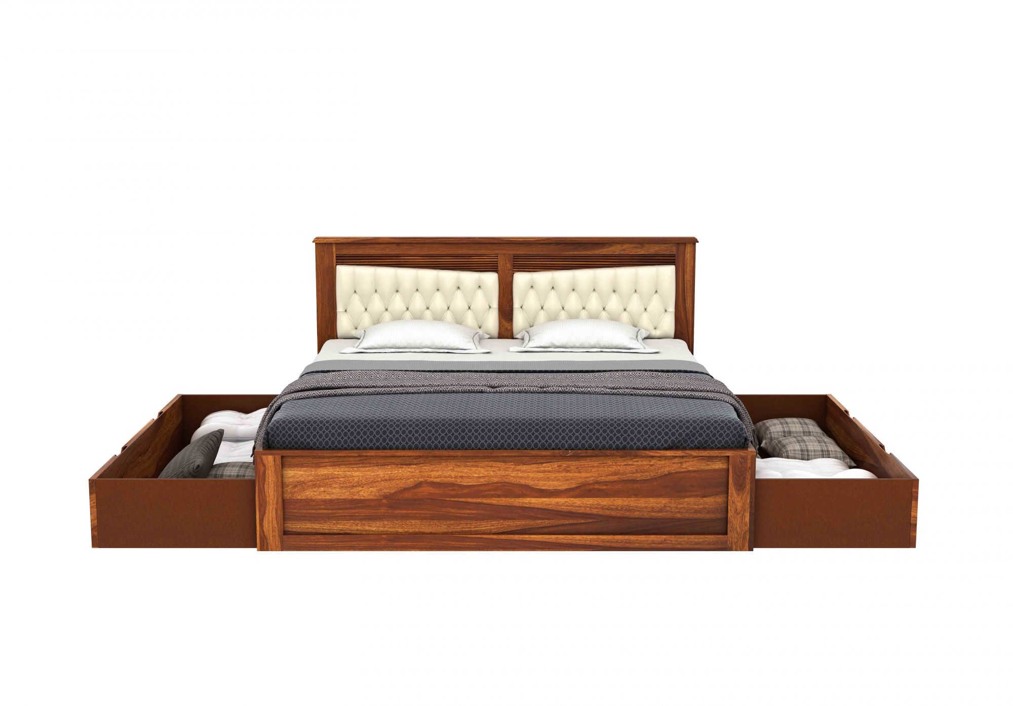 Spanish Sheesham Wood Bed With Side Storage
