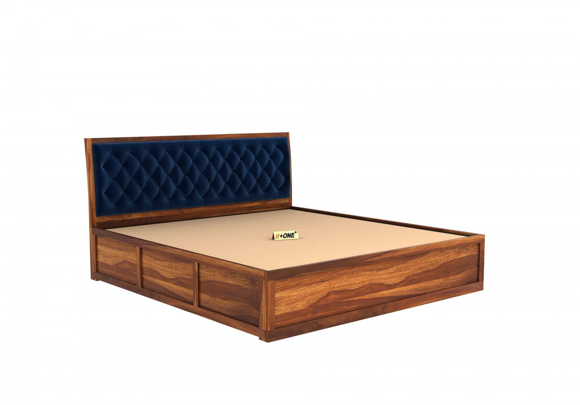 Aria Cushioned Indigo Blue Bed With Hydraulic Storage