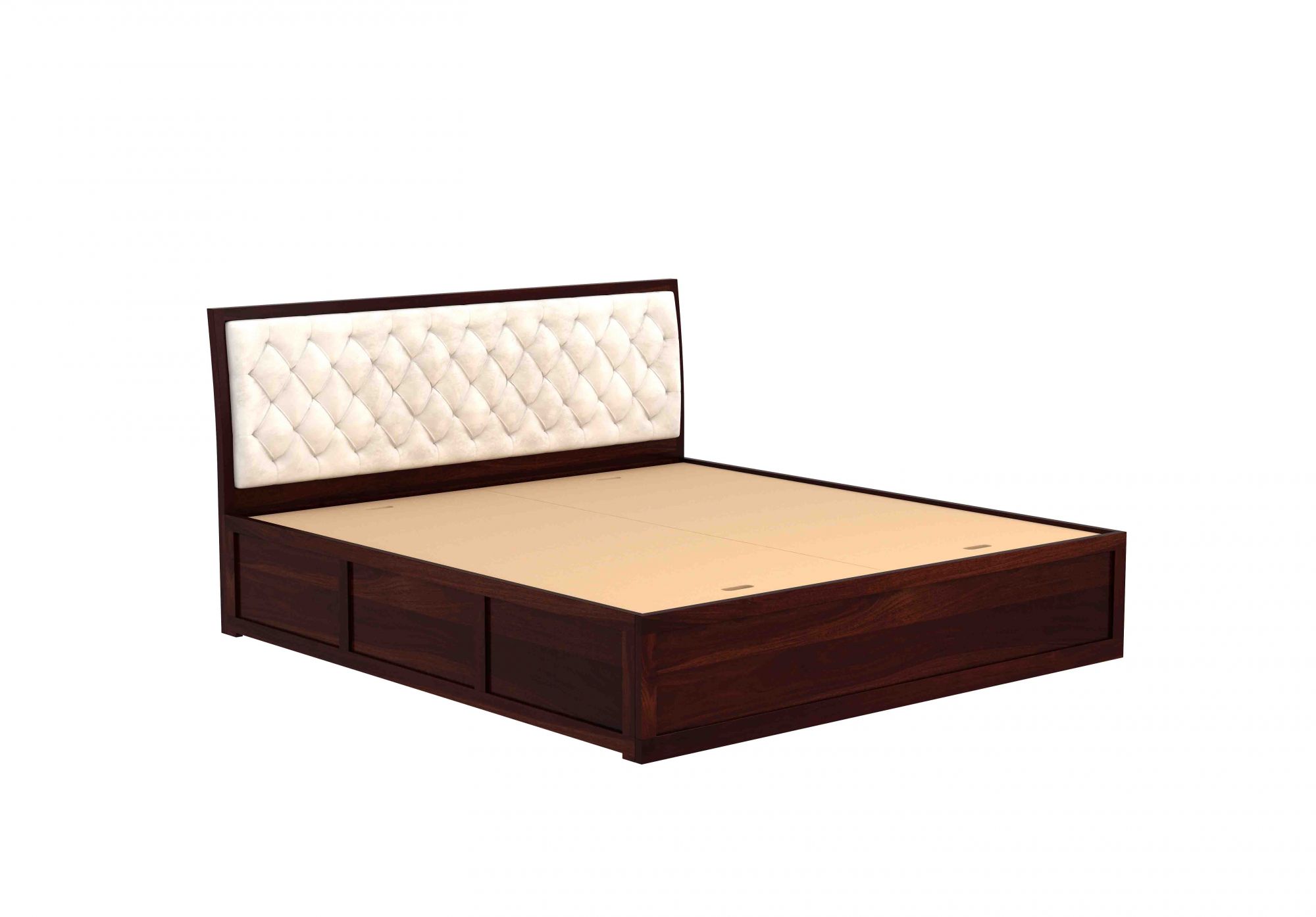 Aria Cushioned Cream Sheesham Wood Bed With Box Storage