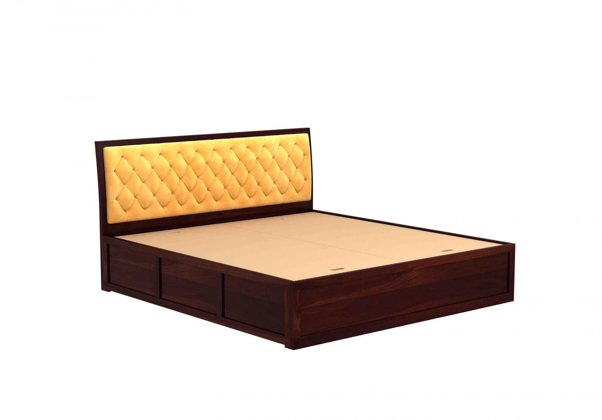 Aria Cushioned Yellow Sheesham Wood Bed With Box Storage