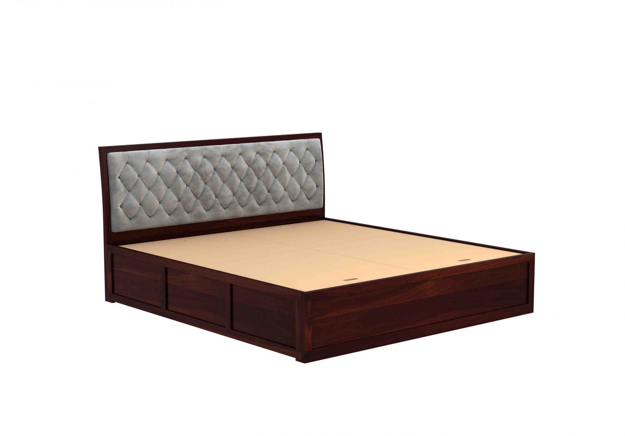 Aria Cushioned Grey Sheesham Wood Bed With Box Storage