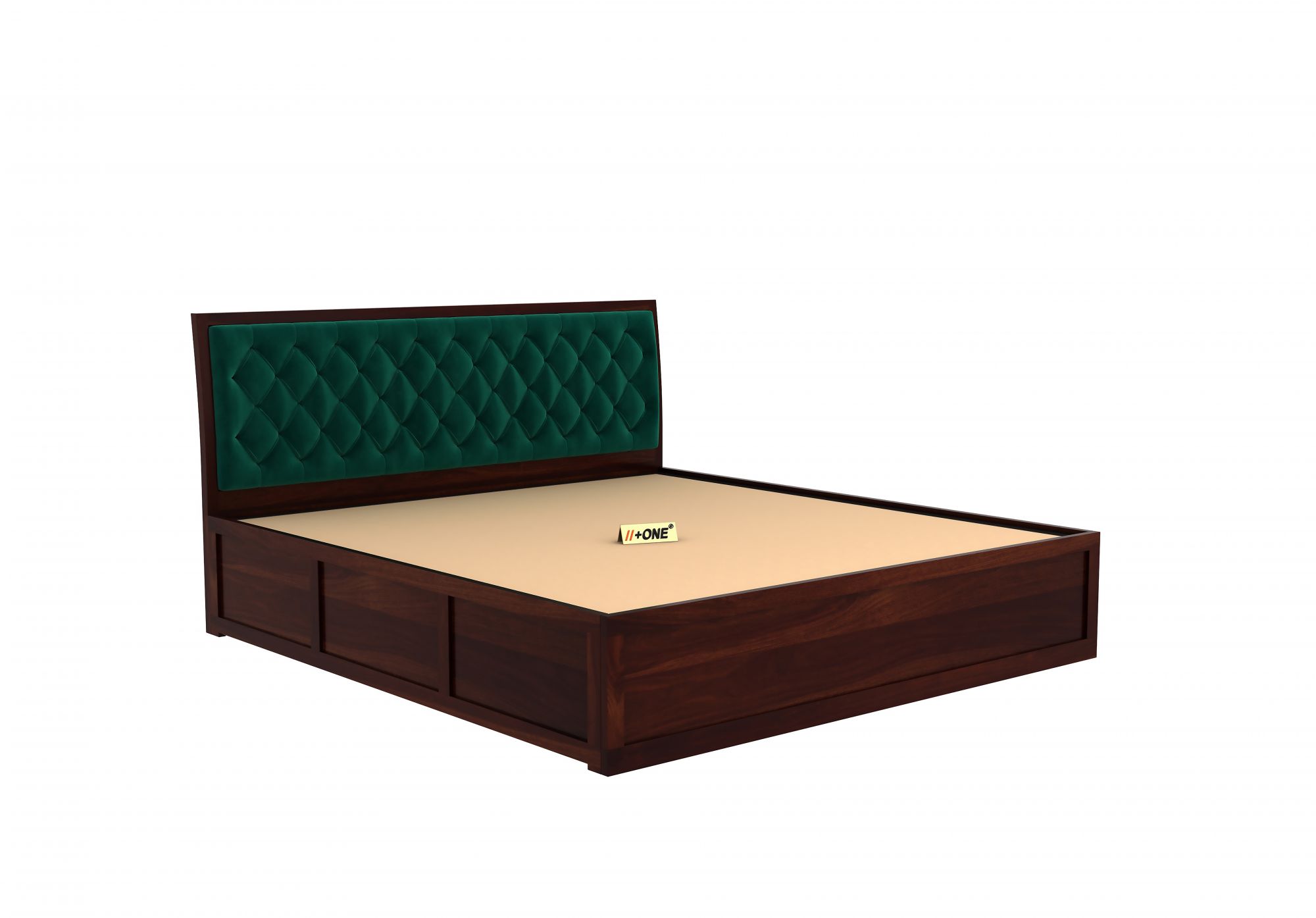Aria Cushioned Emerald Green Bed With Hydraulic Storage