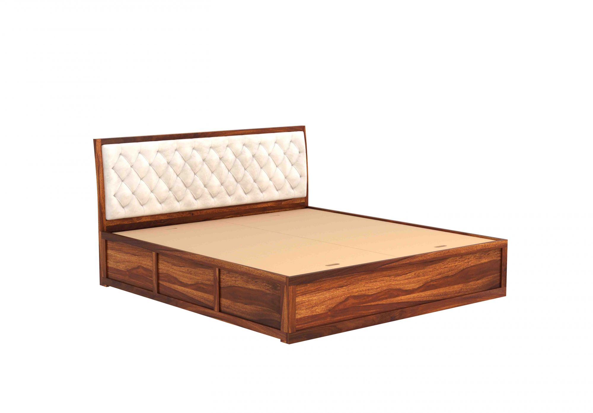 Aria Cushioned Cream Sheesham Wood Bed With Box Storage