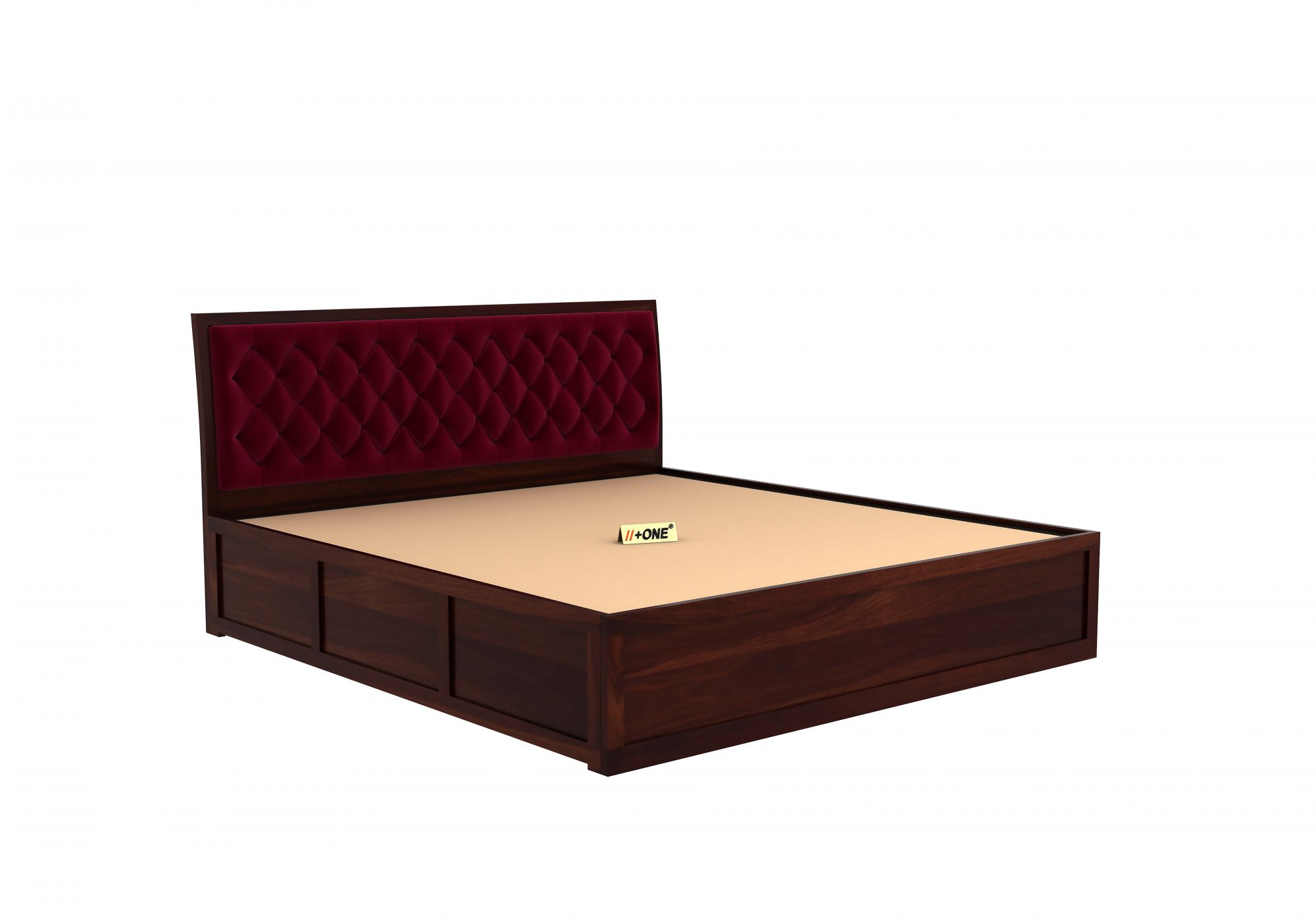 Aria Cushioned Pomegranate Bed With Hydraulic Storage King Size Teak Finish