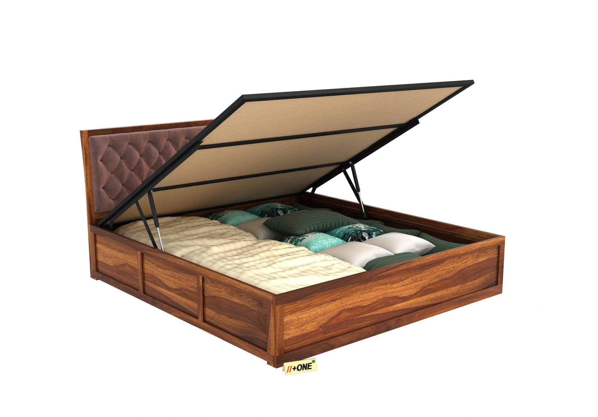 Aria Cushioned Rose Dust Bed With Hydraulic Storage