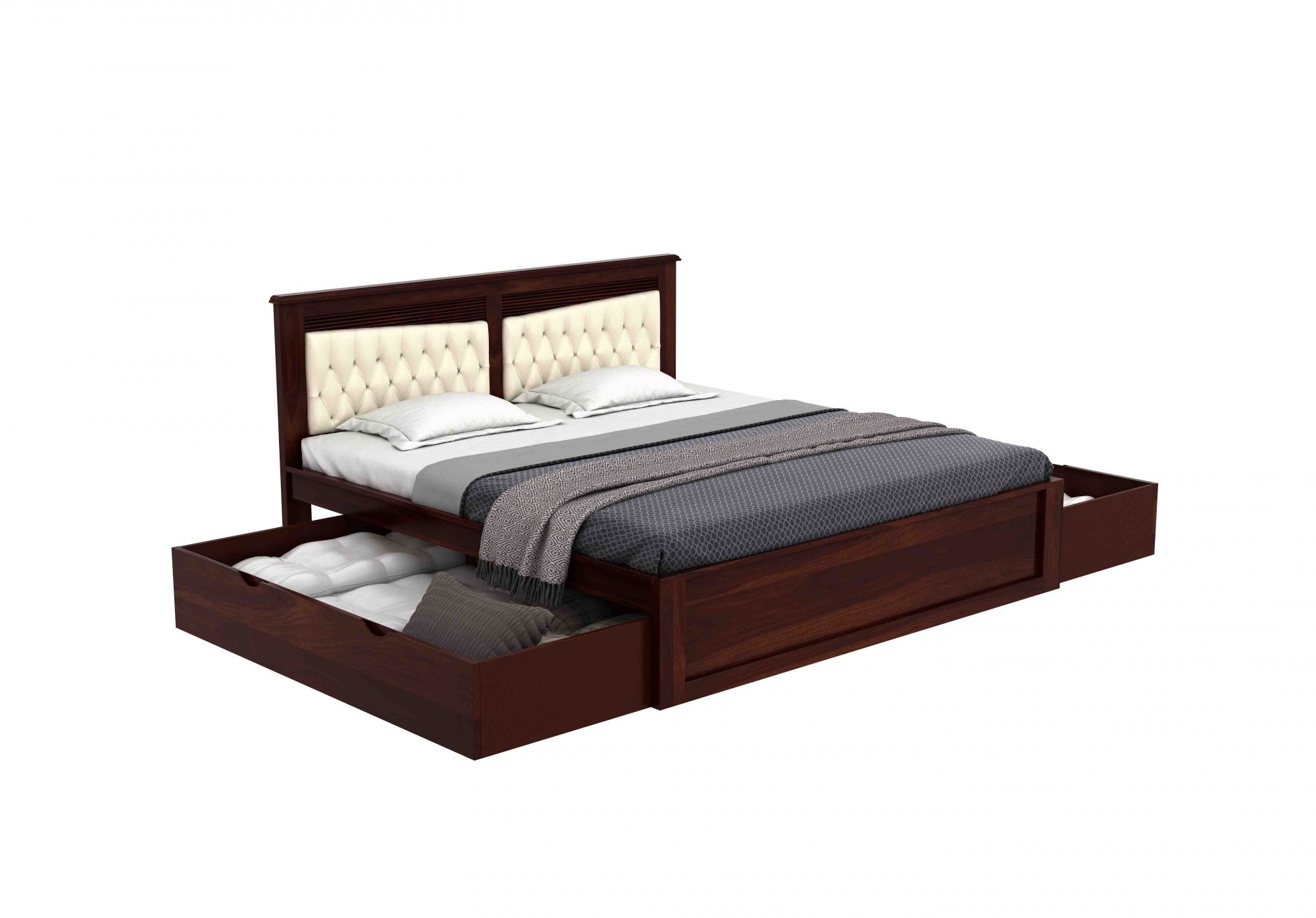 Spanish Sheesham Wood Bed With Side Storage