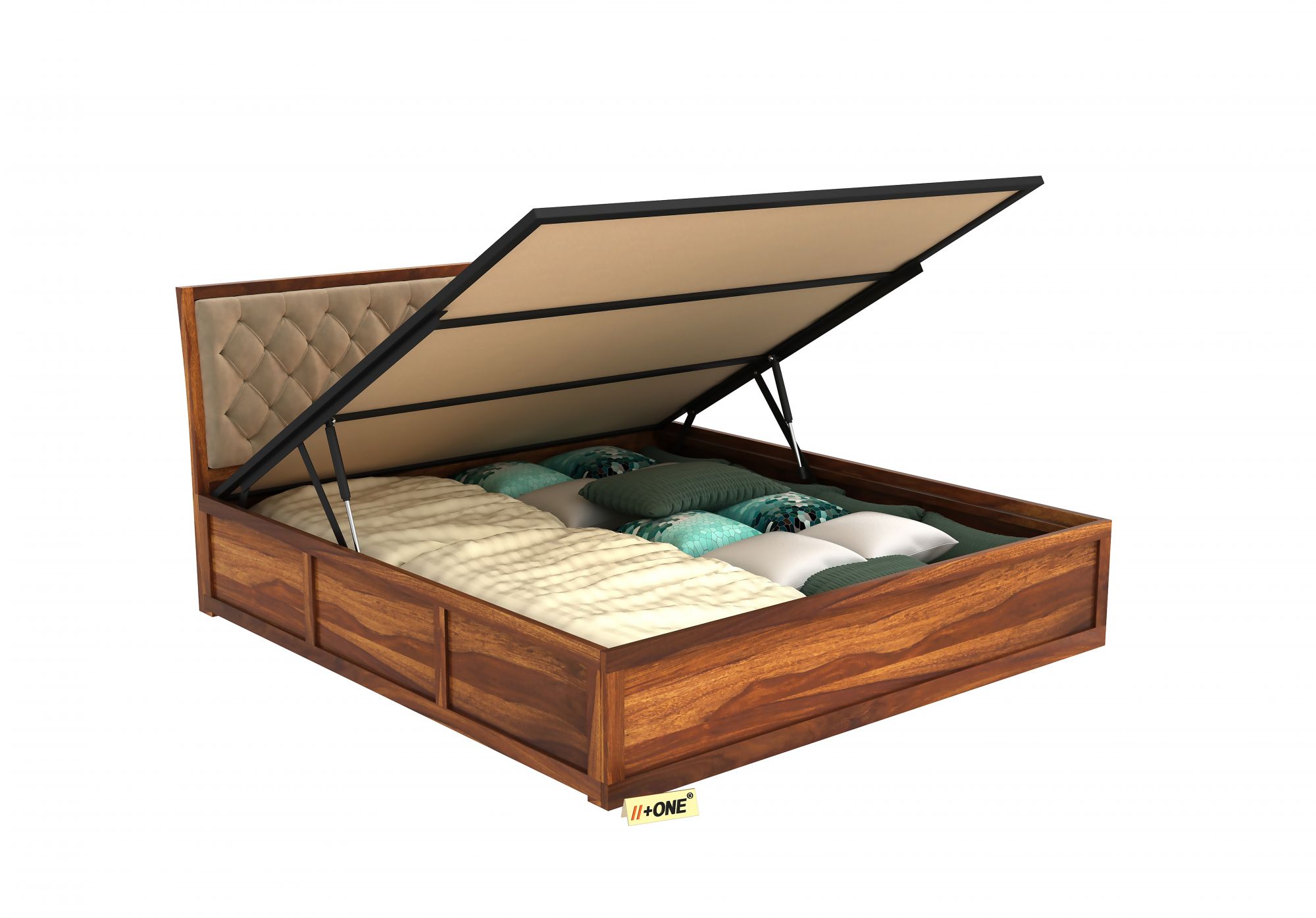 Aria Cushioned Husk Bed With Hydraulic Storage