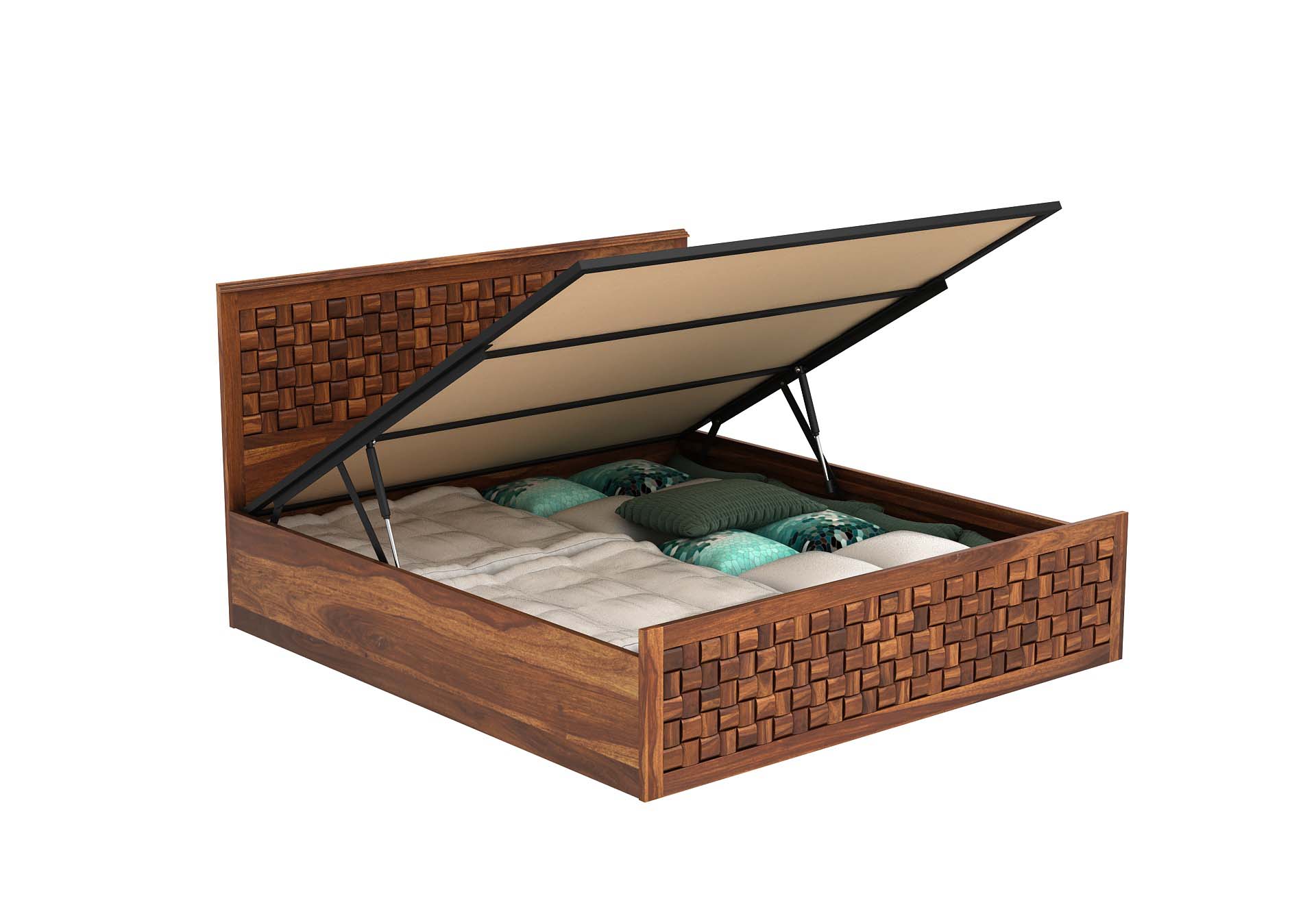 Flamingo Sheesham Wood Bed With Hydraulic Storage