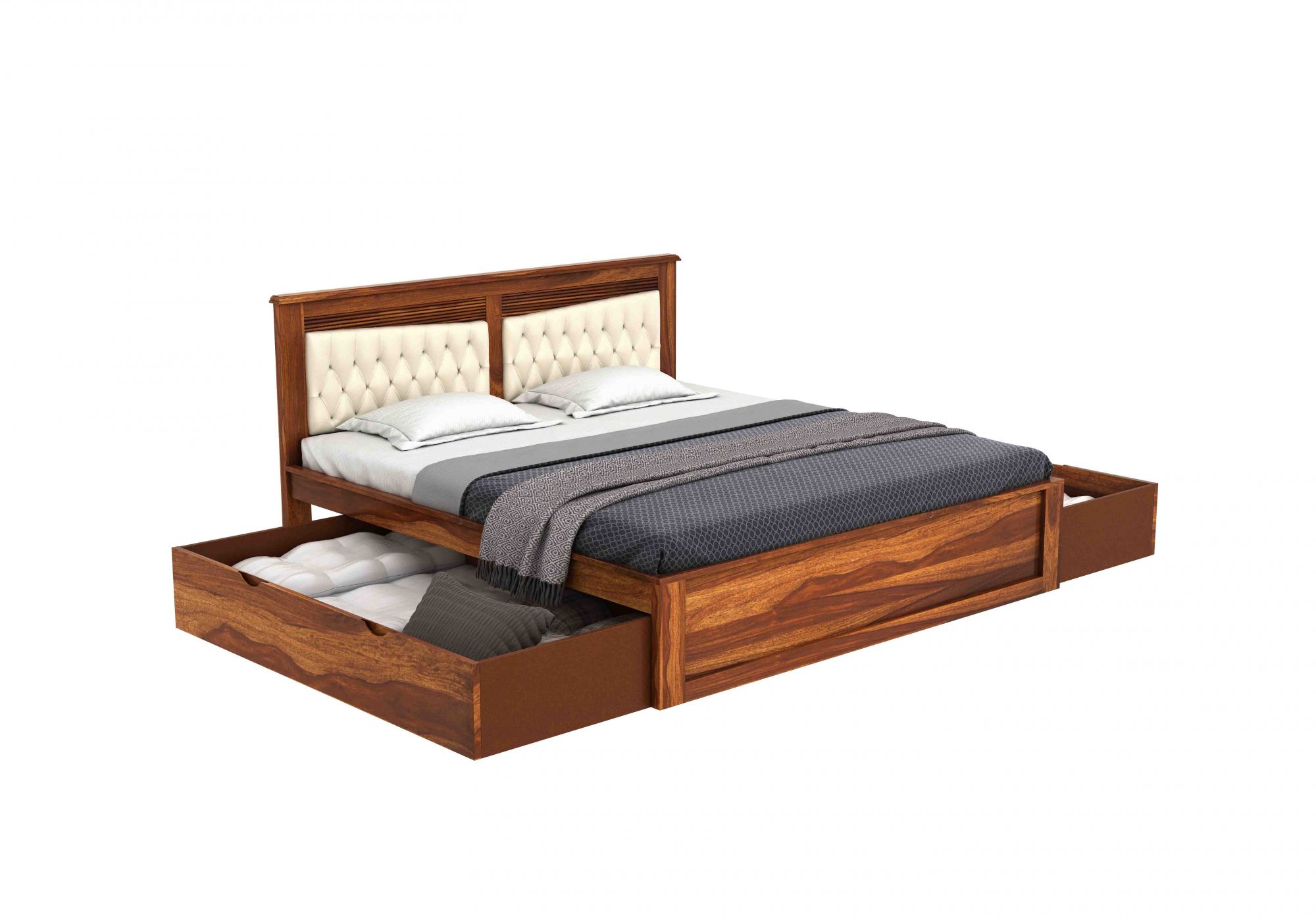 Spanish Sheesham Wood Bed With Side Storage