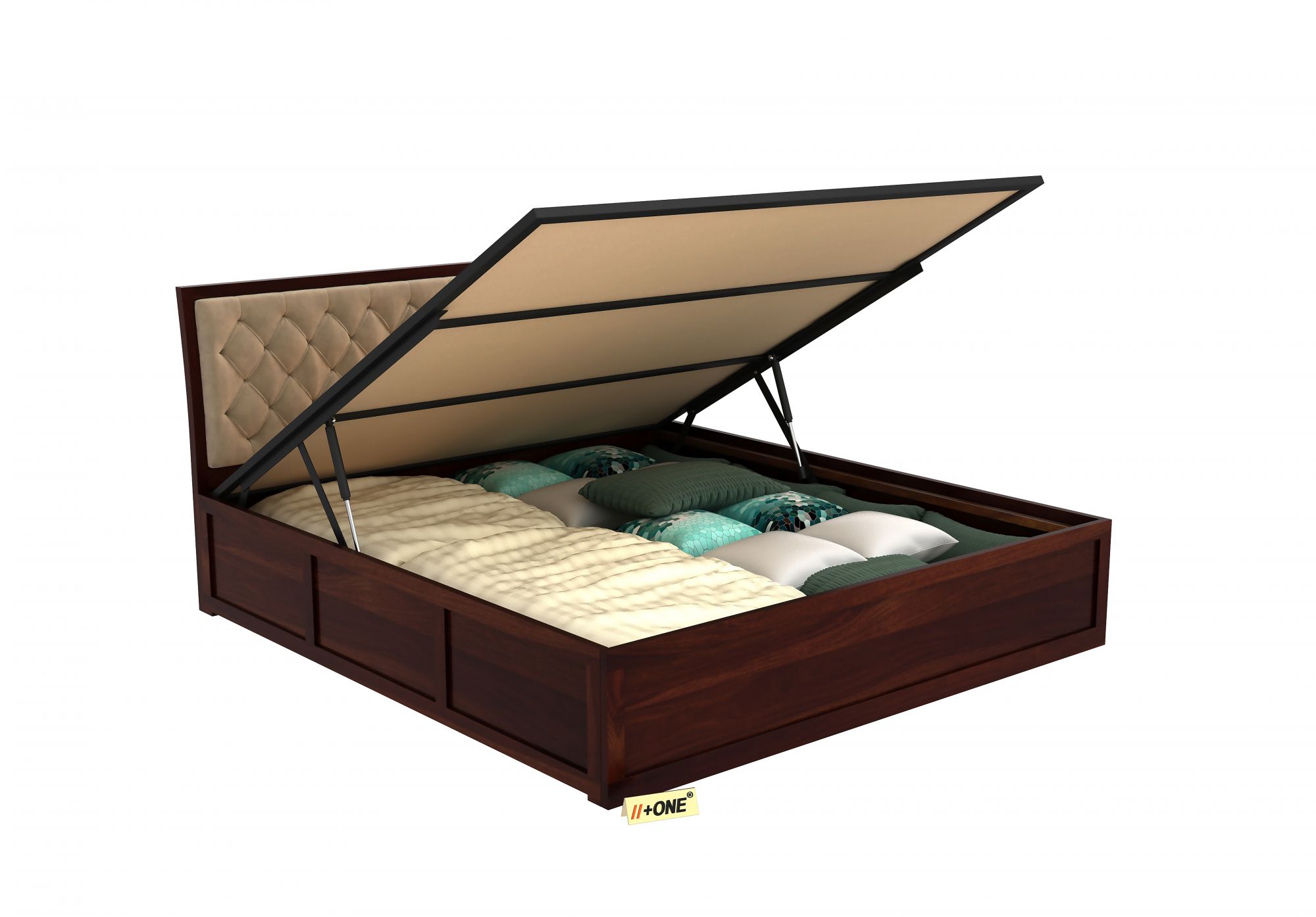 Aria Cushioned Husk Bed With Hydraulic Storage