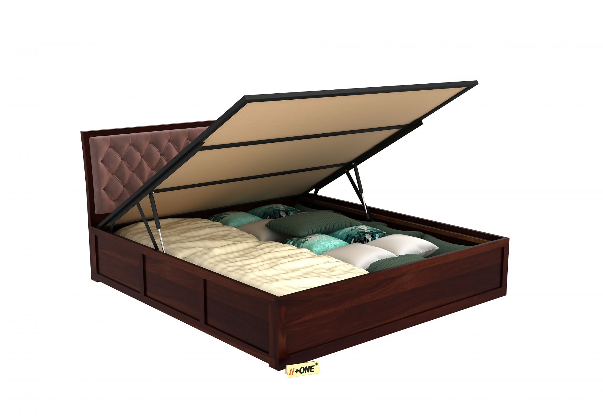 Aria Cushioned Rose Dust Bed With Hydraulic Storage