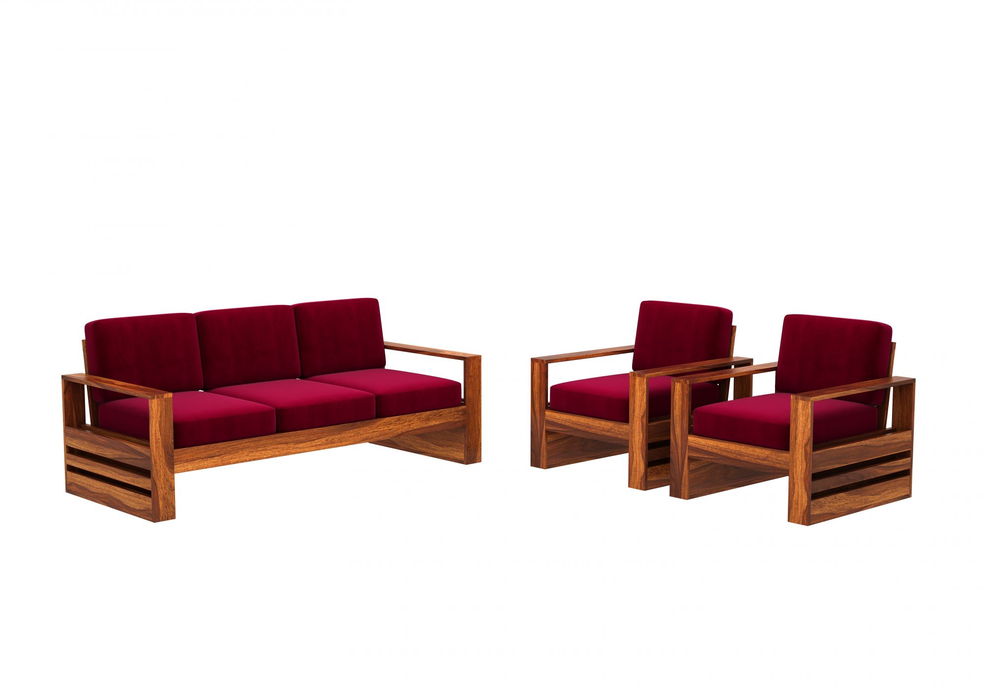 Picton Burgandy Wooden Sofa Set 5 Seater