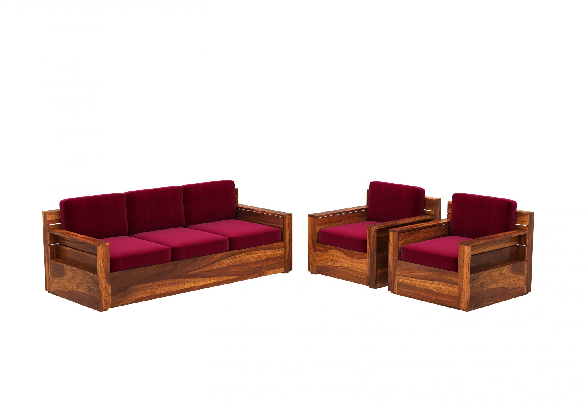 Nelson Burgandy 5 Seater Wooden Sofa Set