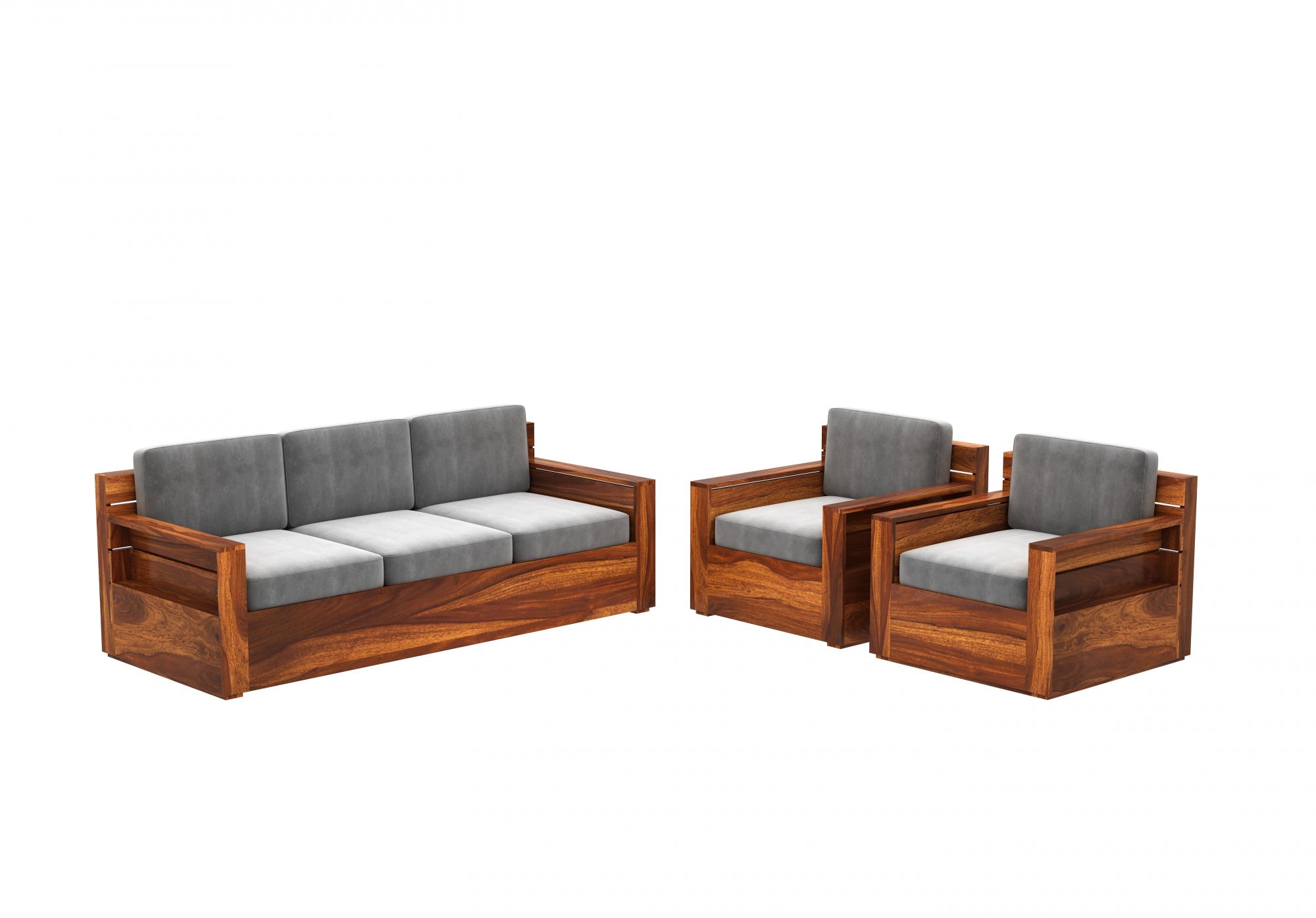 Nelson Grey 5 Seater Wooden Sofa Set