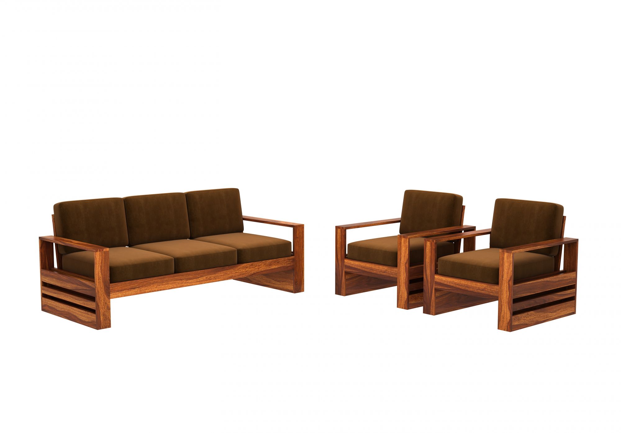 Picton Brown Wooden Sofa Set 5 Seater