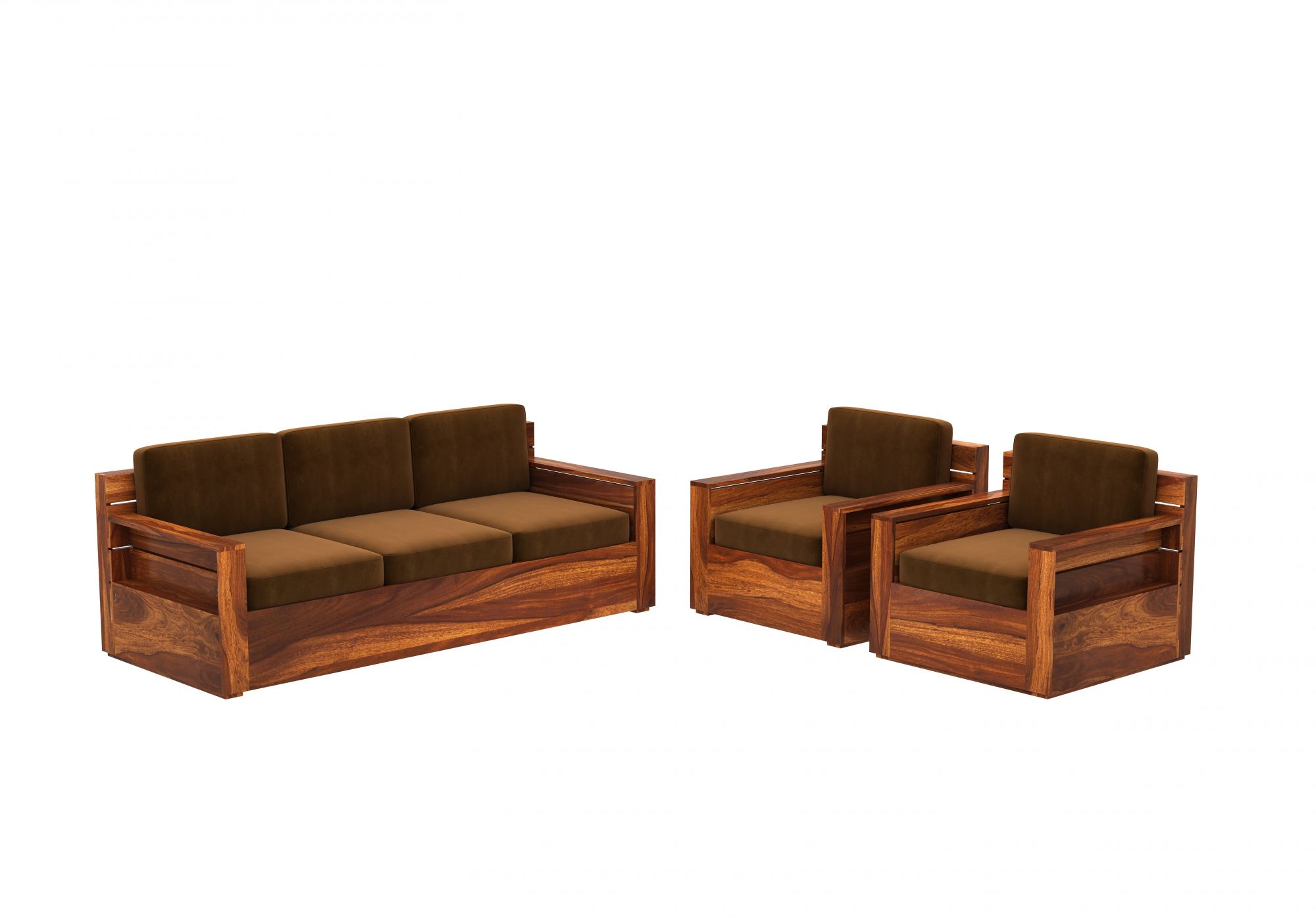 Nelson Brown 5 Seater Wooden Sofa Set