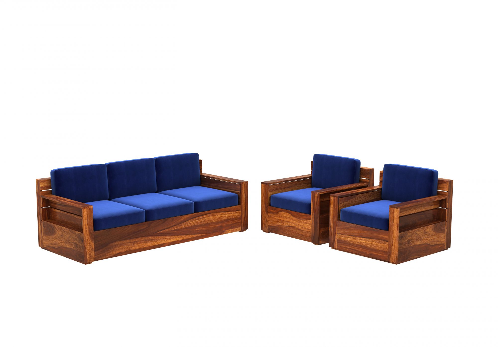 Nelson Blue 5 Seater Wooden Sofa Set