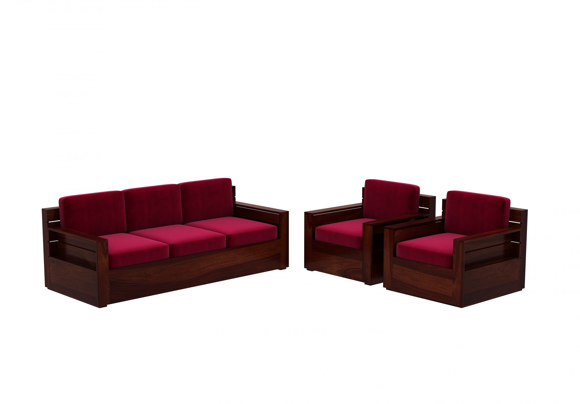 Nelson Burgandy 5 Seater Wooden Sofa Set
