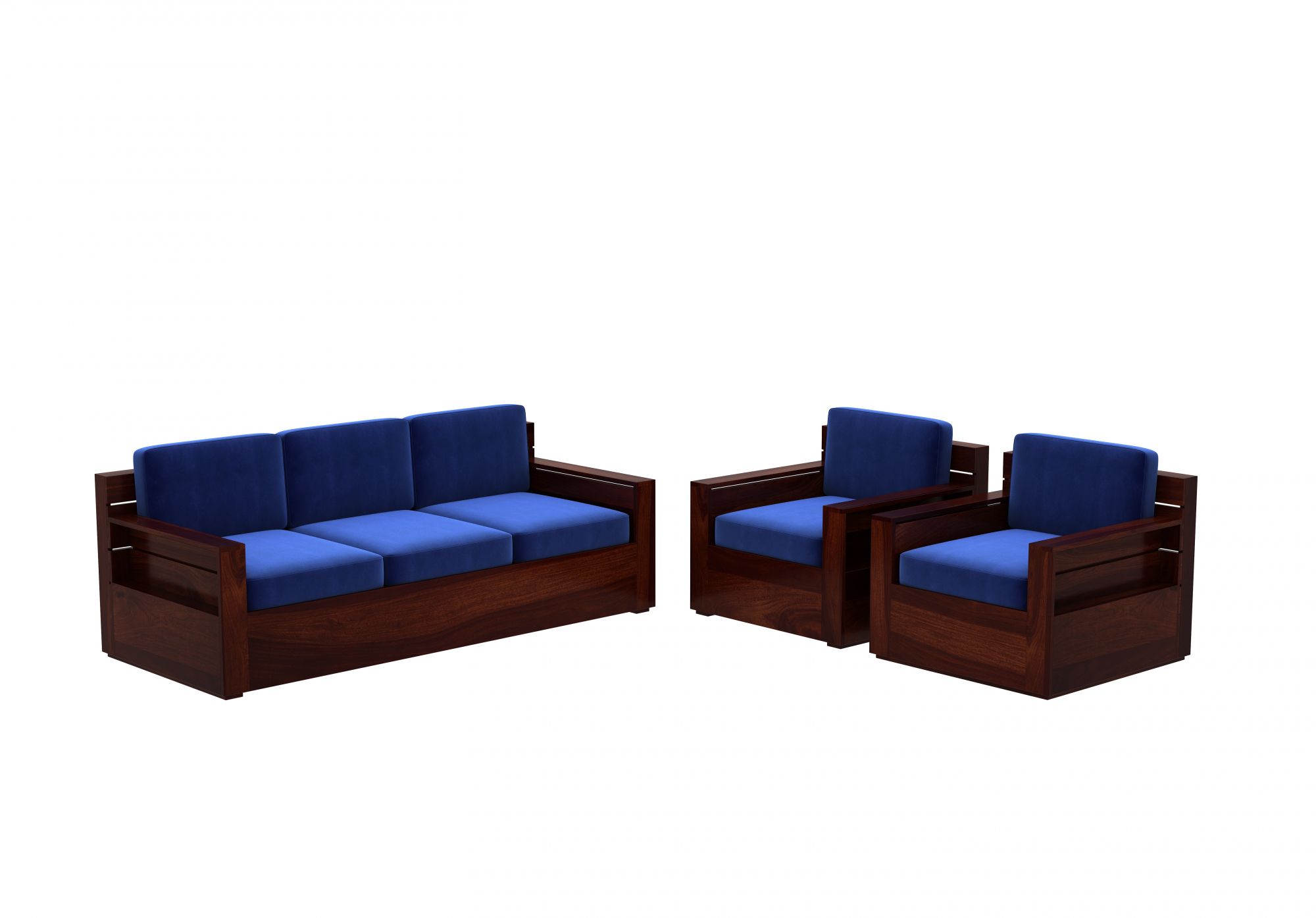 Nelson Blue 5 Seater Wooden Sofa Set