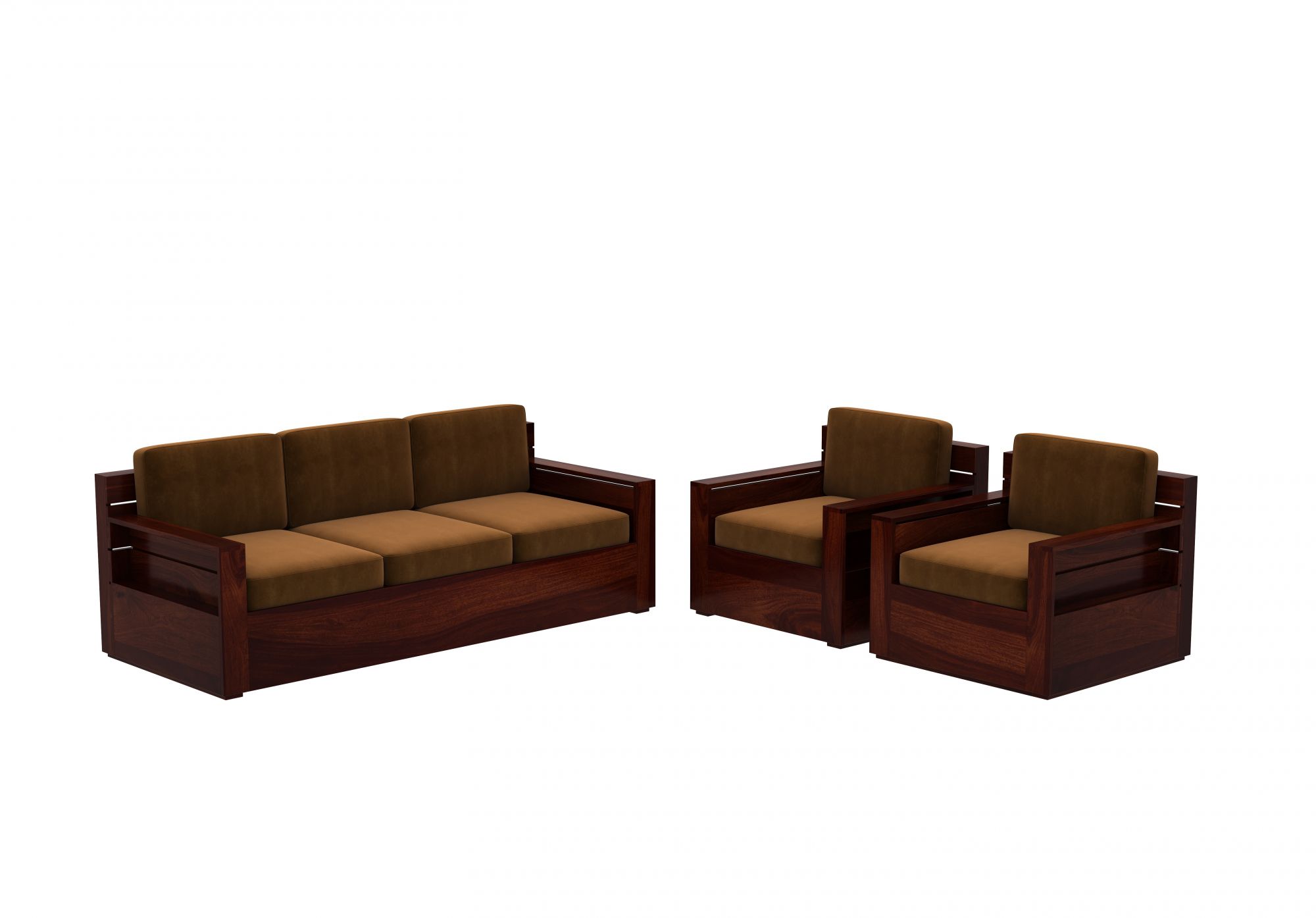 Nelson Brown 5 Seater Wooden Sofa Set