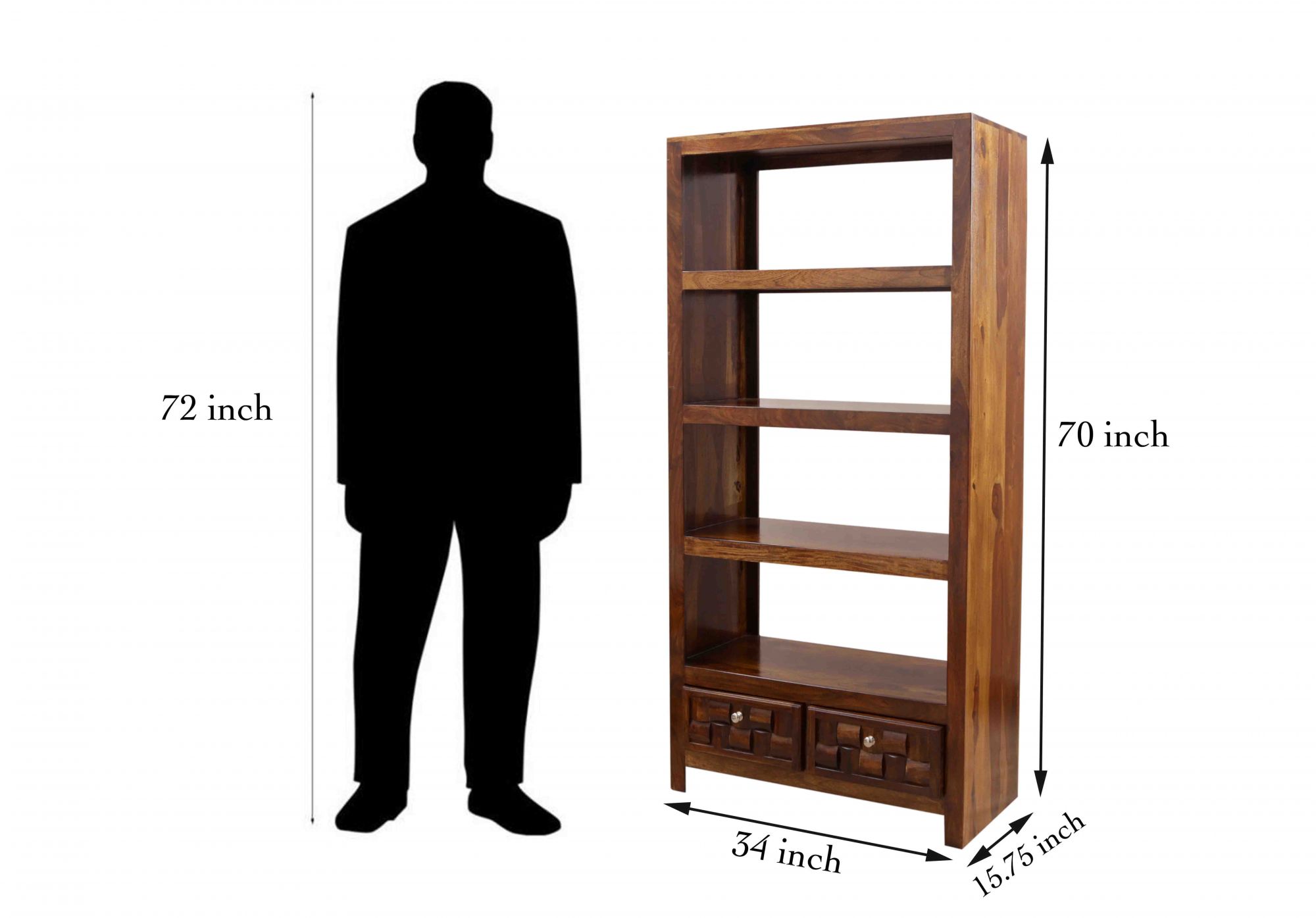 Ailuk Sheesham Wooden Book Shelf Teak finish