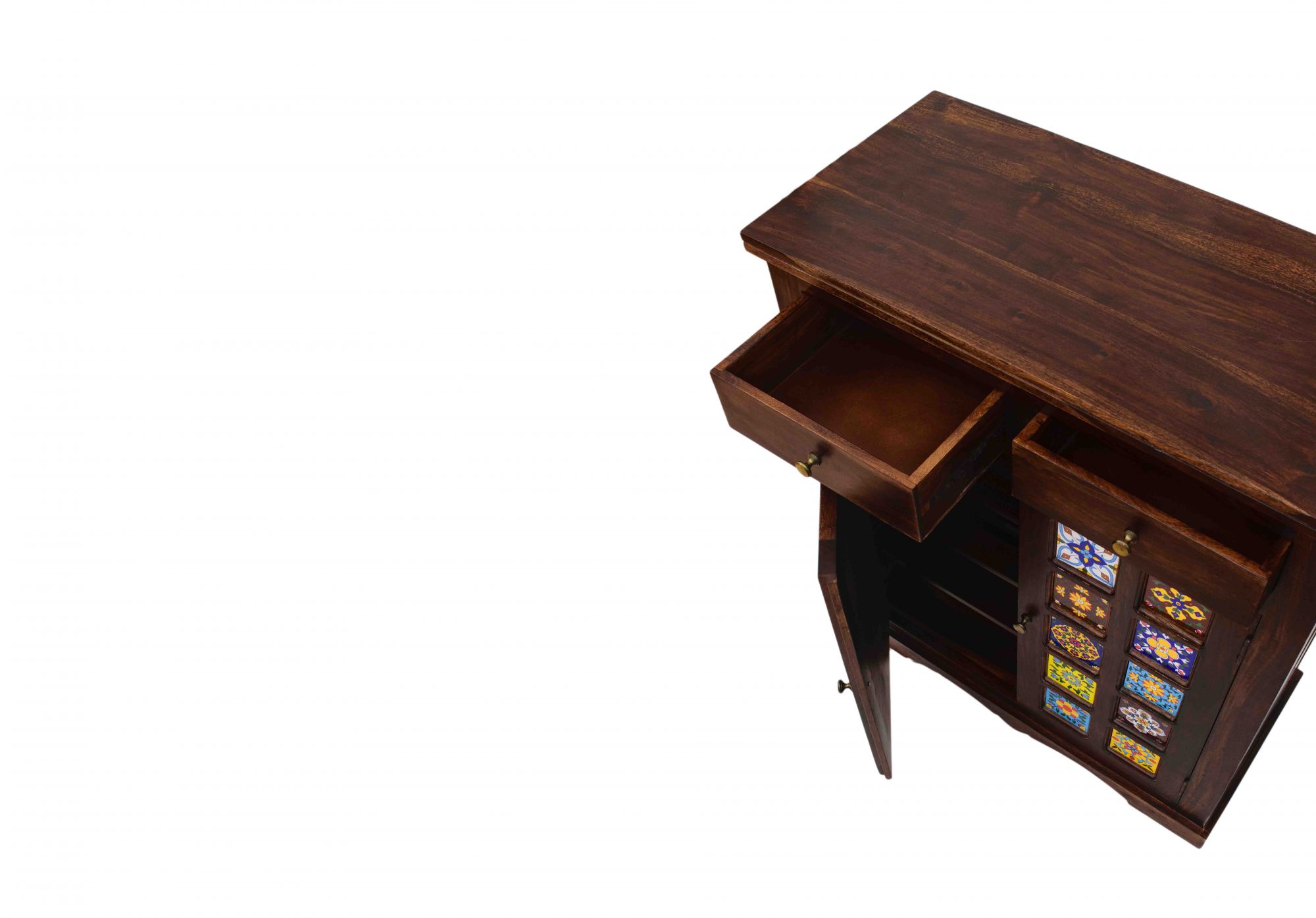 Milos Solid Wood Shoe Cabinet Teak finish