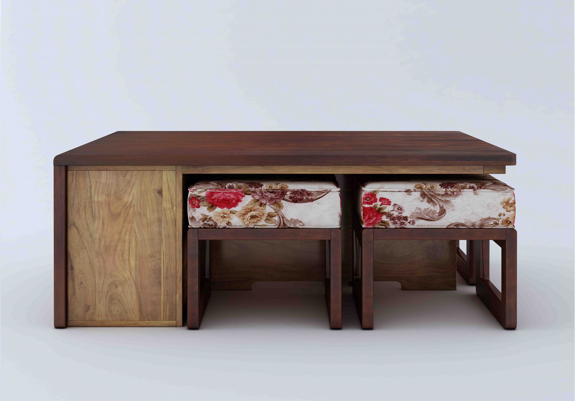 Jura White Floral Sheesham Wood 4 Seater Coffee Table