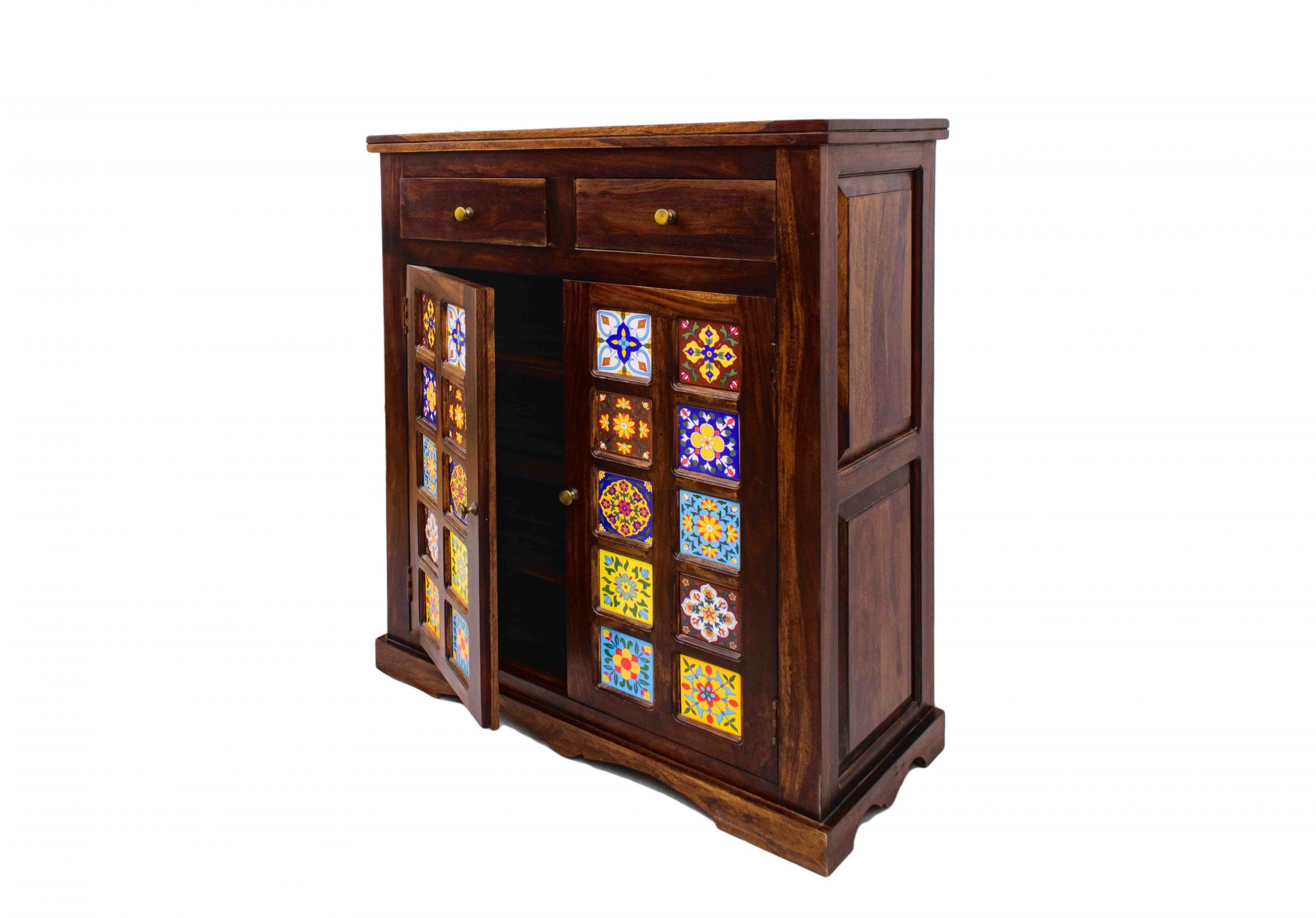 Milos Solid Wood Shoe Cabinet Teak finish