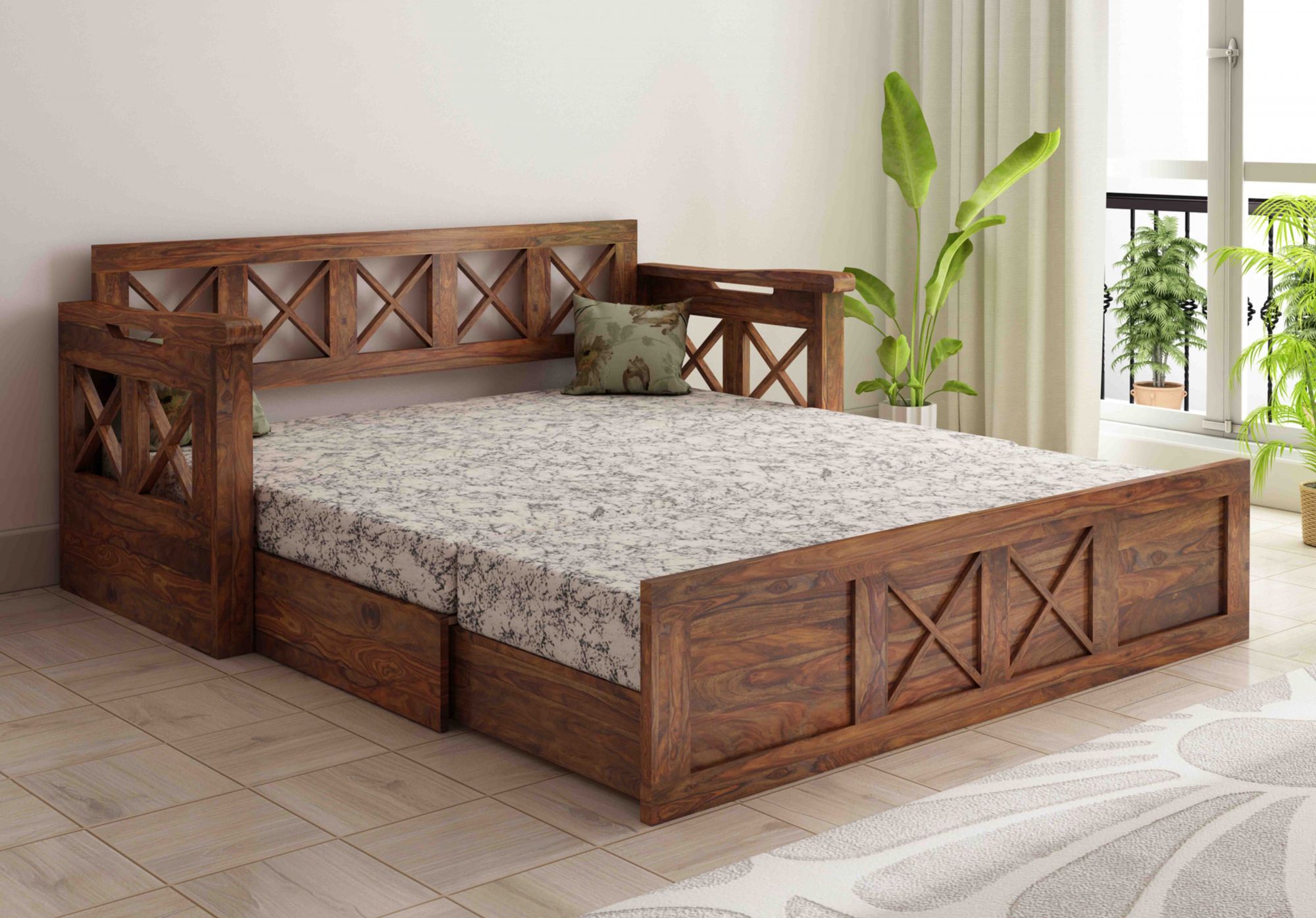 Aegina Sheesham Wood Sofa Cum Bed