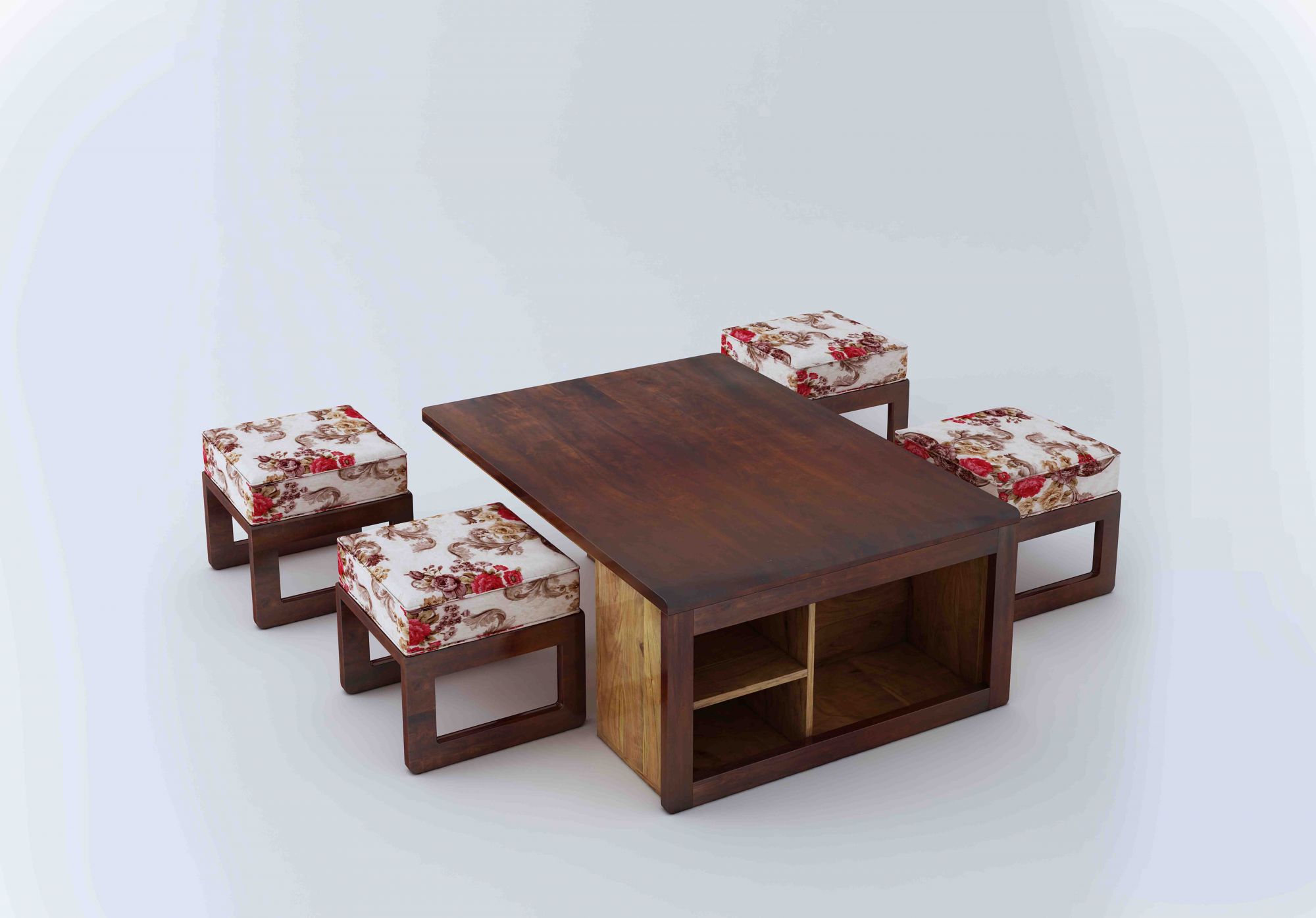 Jura White Floral Sheesham Wood 4 Seater Coffee Table