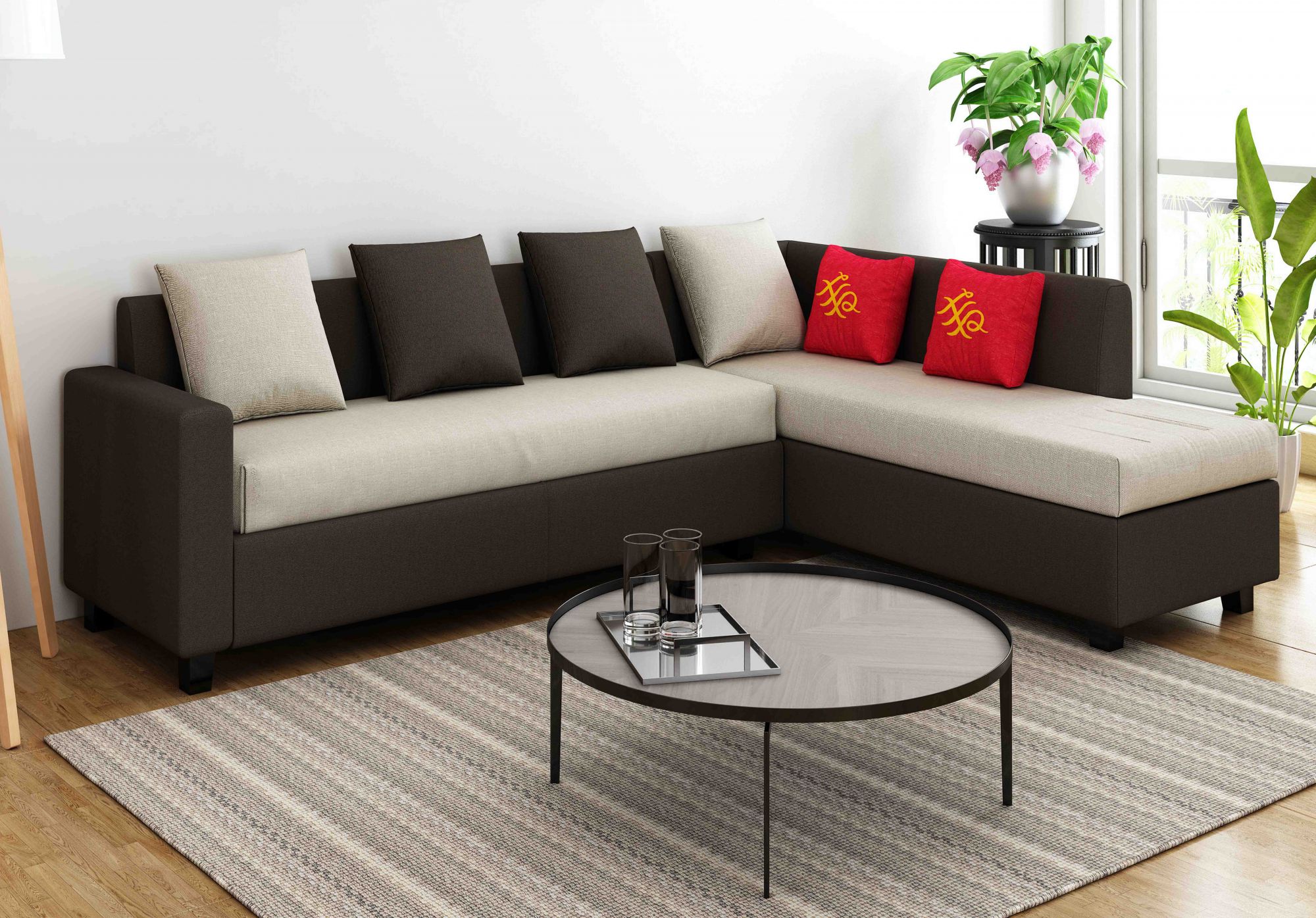 Kodiak white and brown 5 seater L Shape Sofa Set