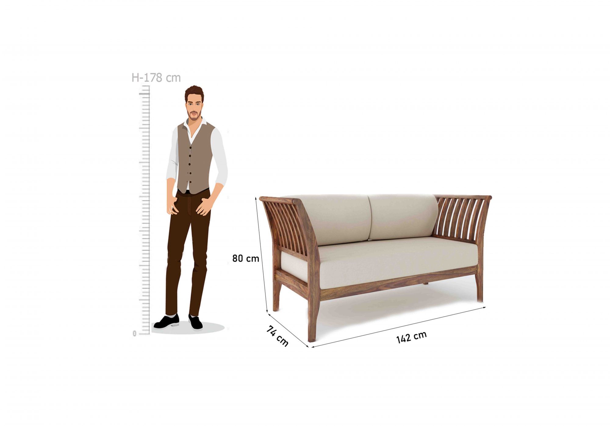 Napier Sheesham Wood Sofa Set Teak finish