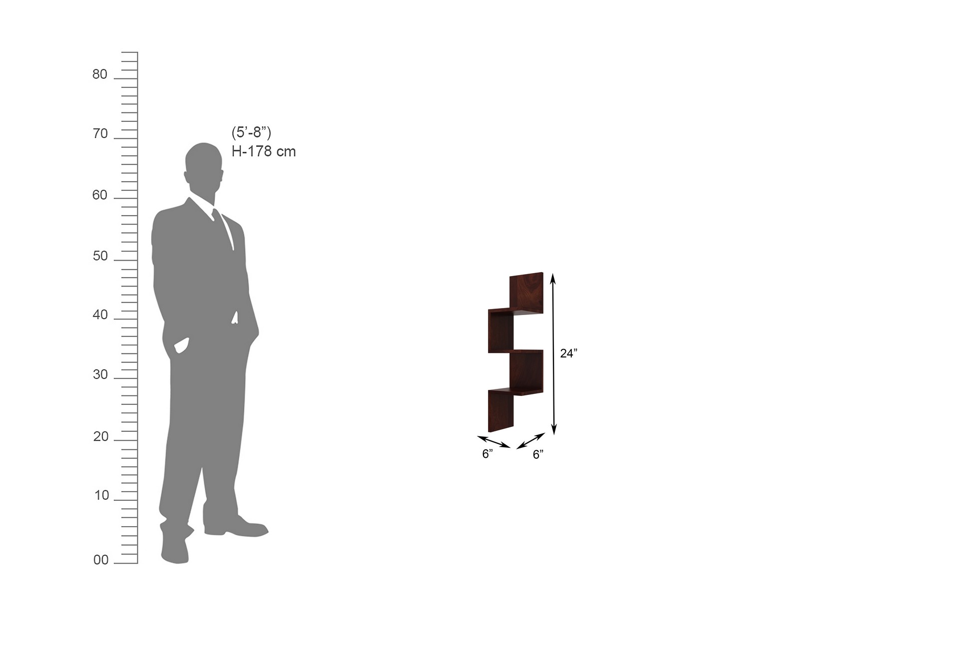 Zigzag Sheesham Wood Wall Shelves Walnut finish