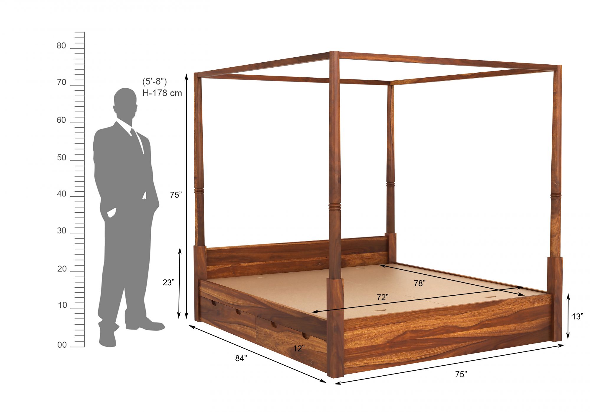 Basel Bed With Side Drawers