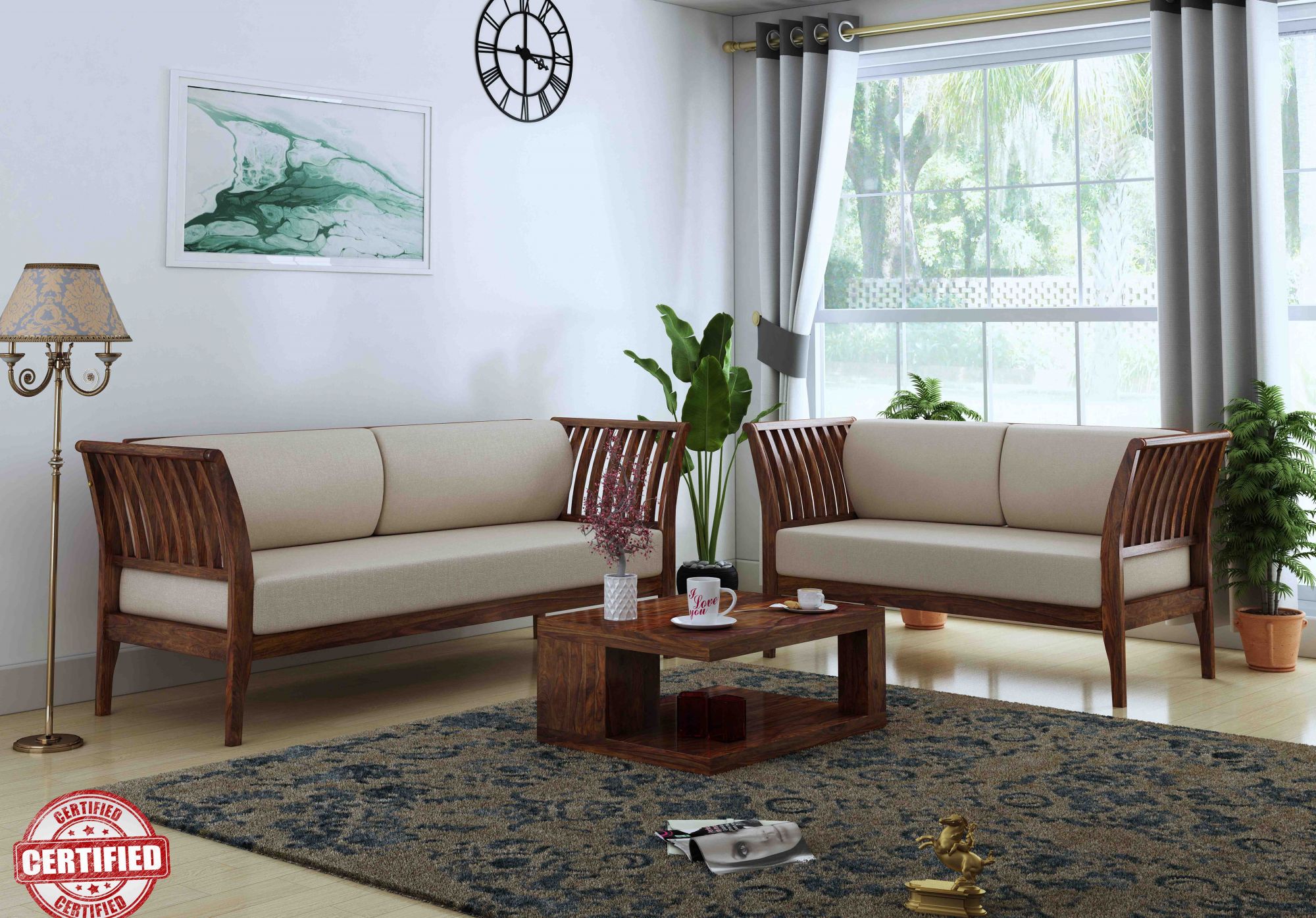 Napier Sheesham Wood Sofa Set Teak finish