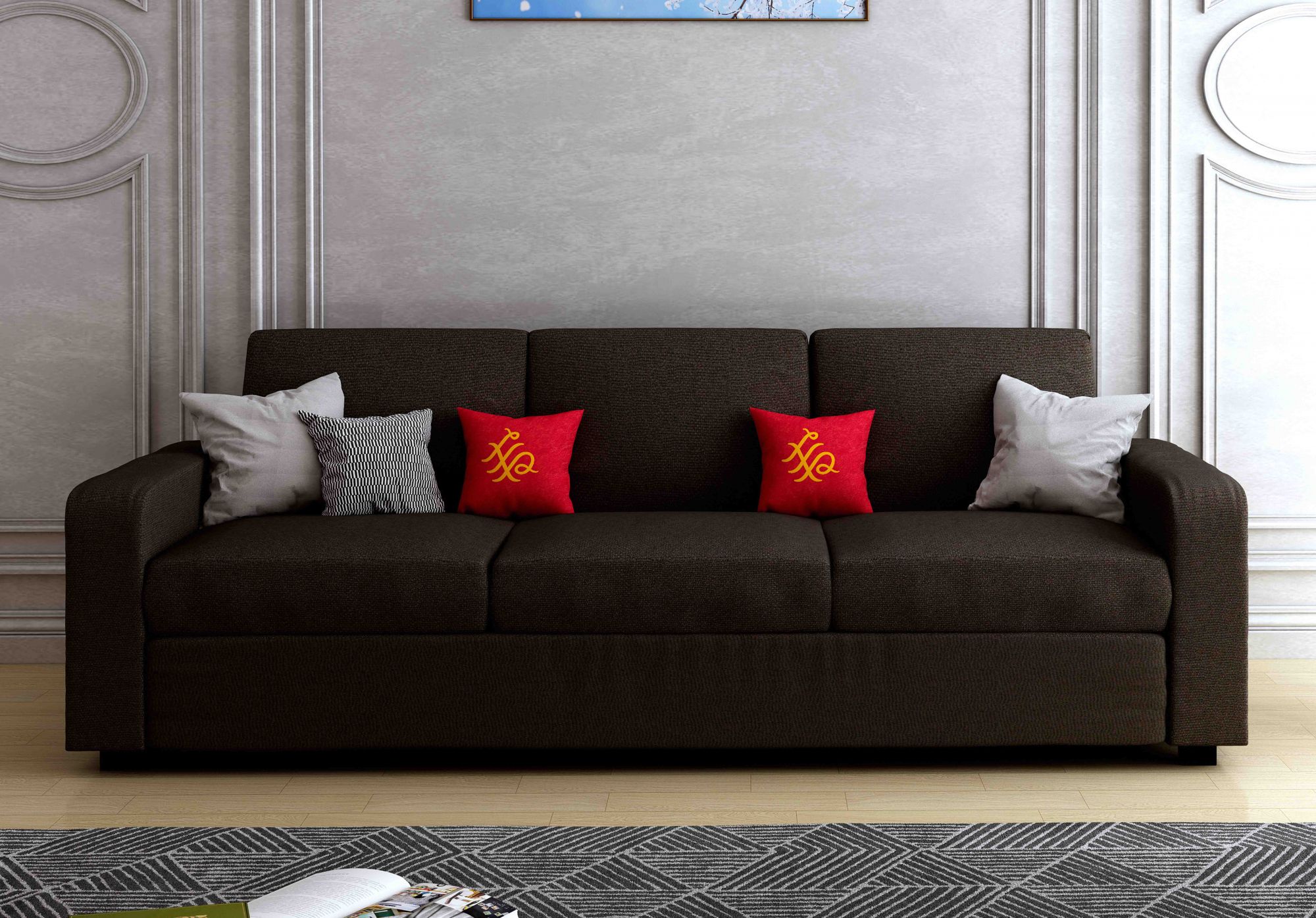 Burrey Brown 3 Seater Fabric Sofa Set
