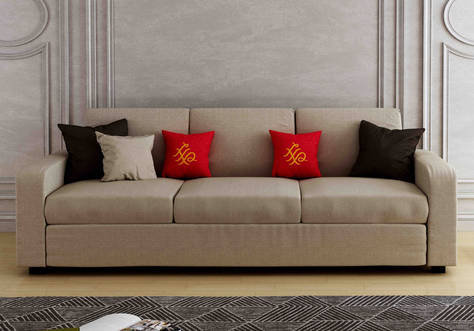 Burrey Beige 3 Seater Fabric Sofa Set