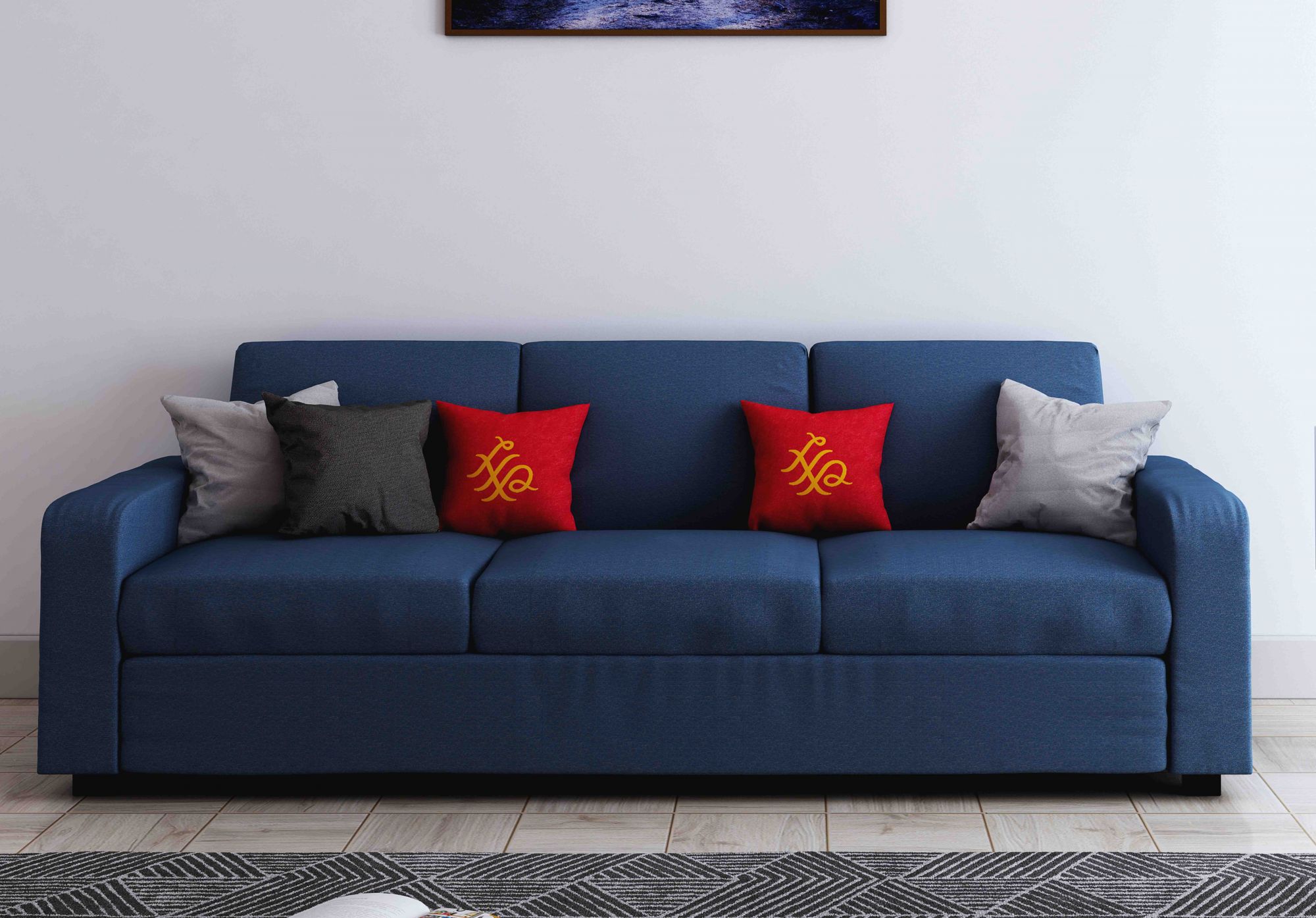 Burrey Blue 3 Seater Fabric Sofa Set
