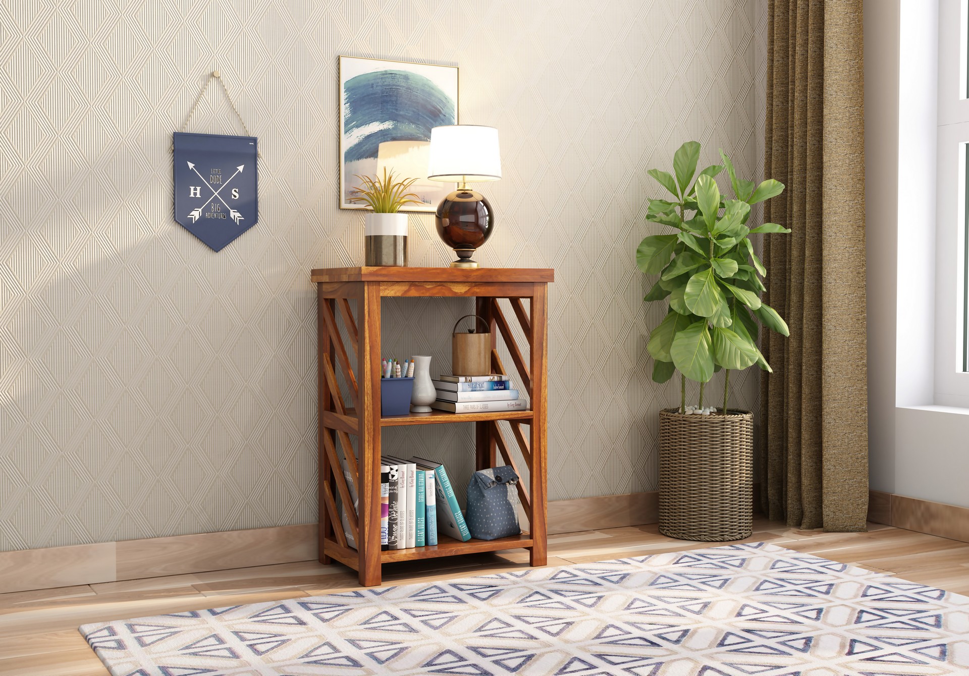 Saylor Sheesham Wood Bookshelf Teak finish