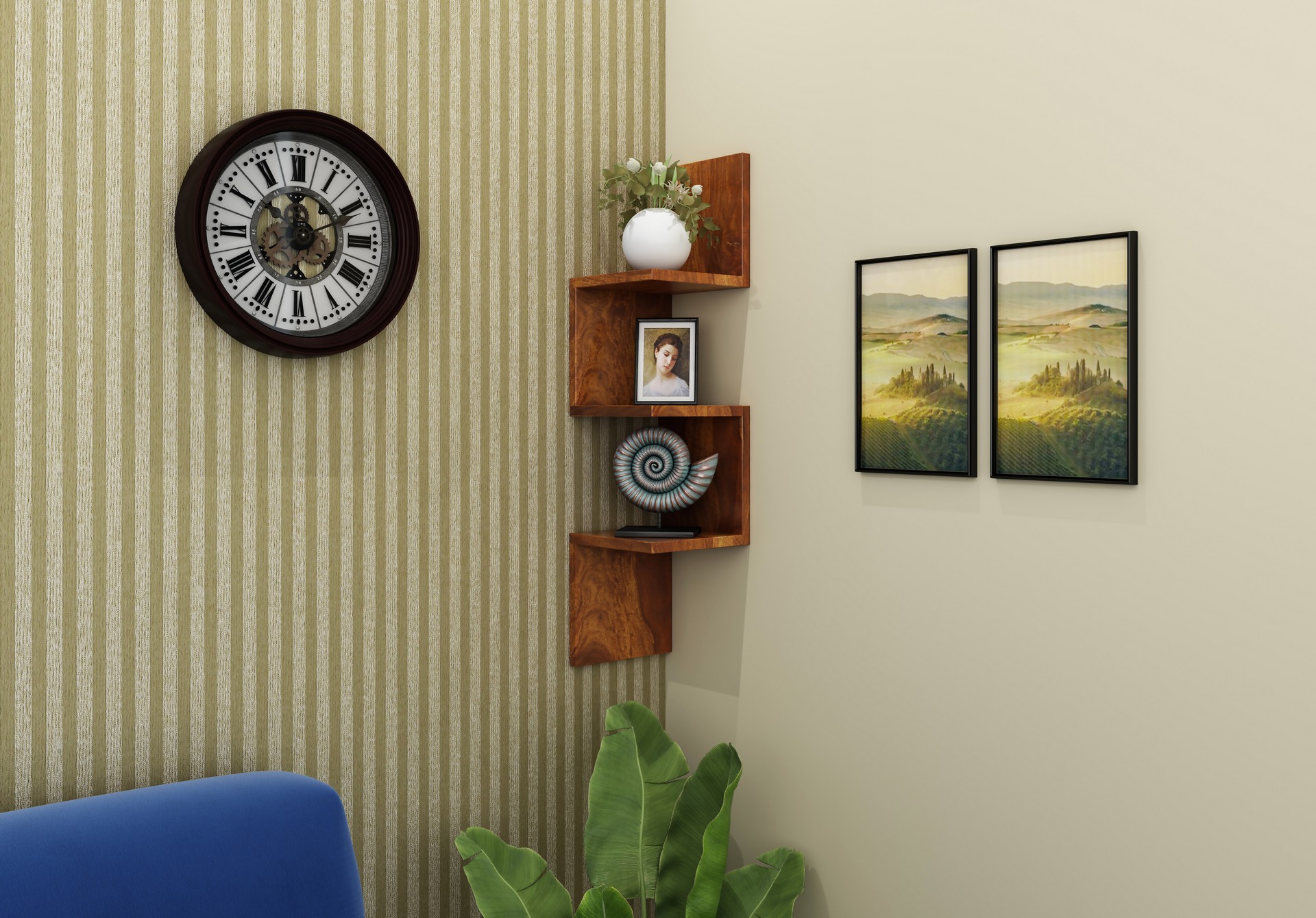 Zigzag Sheesham Wood Wall Shelves Walnut finish